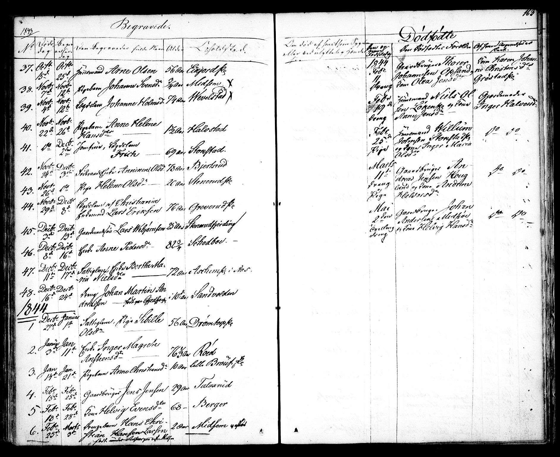 Kråkstad prestekontor Kirkebøker, SAO/A-10125a/F/Fa/L0005: Parish register (official) no. I 5, 1837-1847, p. 163