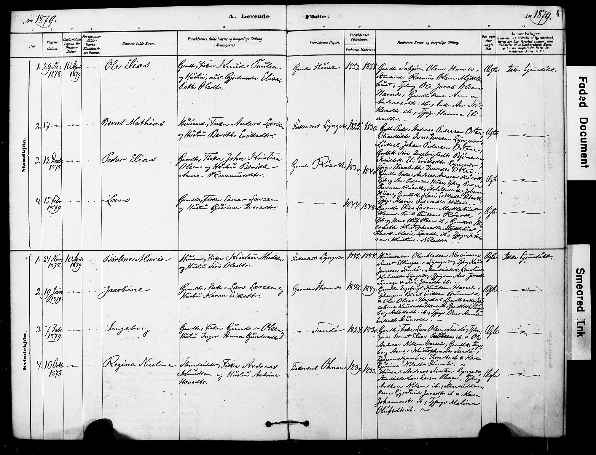 Ministerialprotokoller, klokkerbøker og fødselsregistre - Møre og Romsdal, AV/SAT-A-1454/561/L0729: Parish register (official) no. 561A03, 1878-1900, p. 4