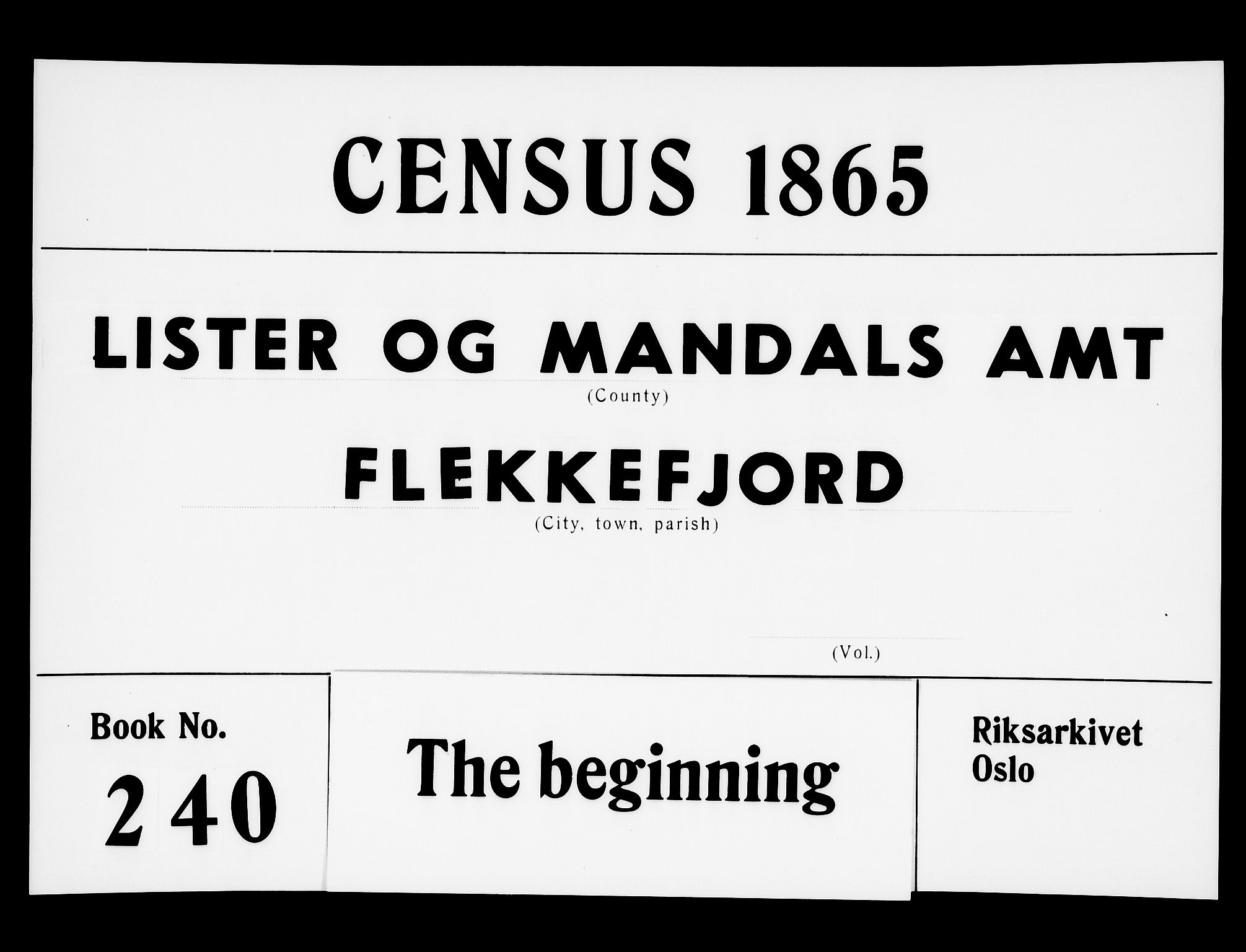 RA, 1865 census for Flekkefjord/Flekkefjord, 1865, p. 1