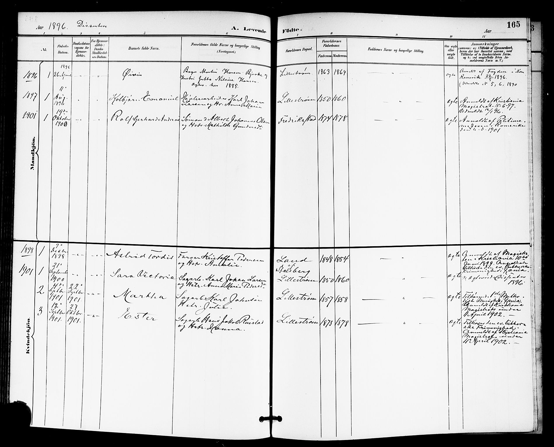 Skedsmo prestekontor Kirkebøker, SAO/A-10033a/G/Ga/L0005a: Parish register (copy) no. I 5A, 1896-1901, p. 165