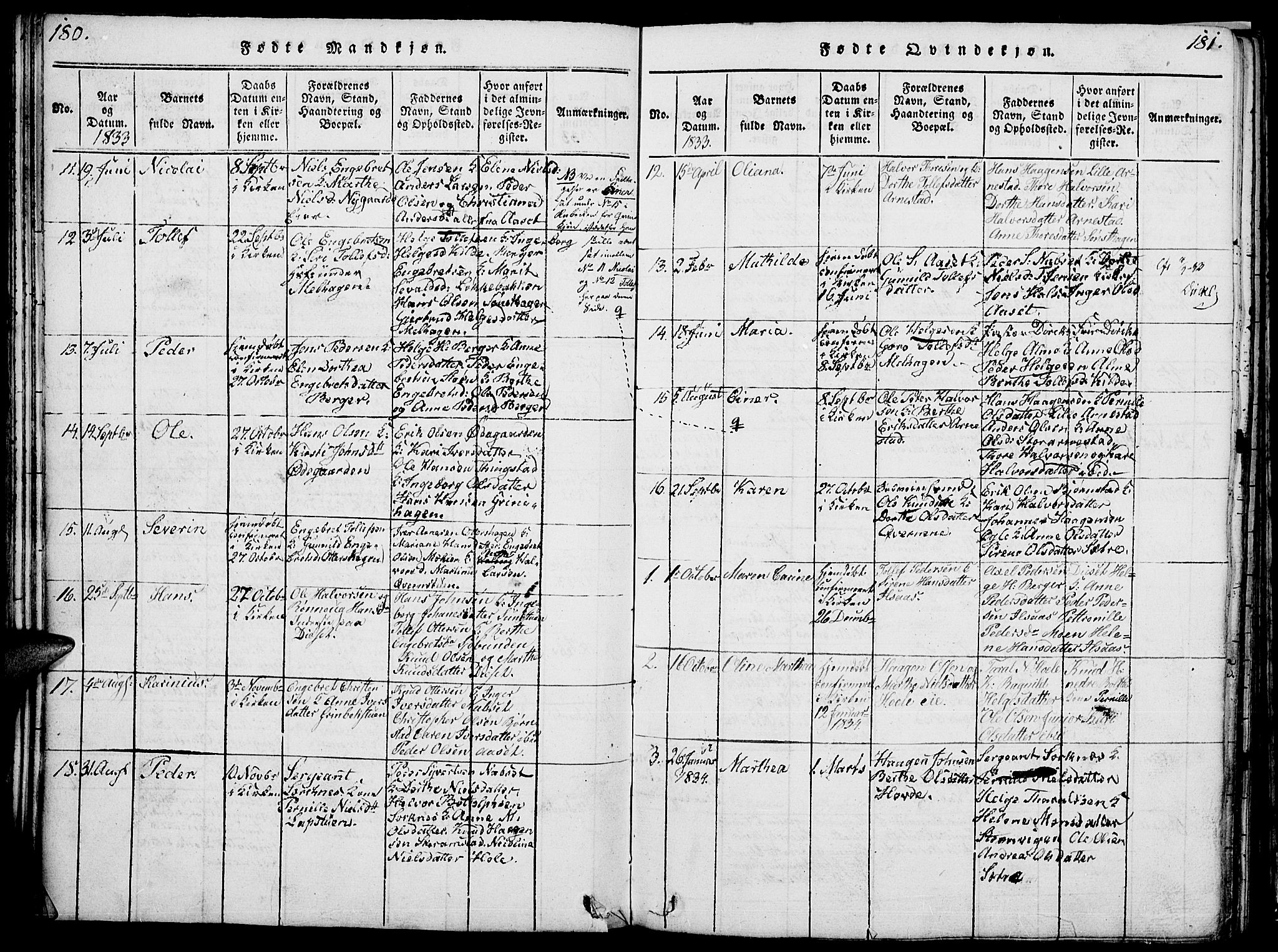 Åmot prestekontor, Hedmark, SAH/PREST-056/H/Ha/Hab/L0001: Parish register (copy) no. 1, 1815-1847, p. 180-181