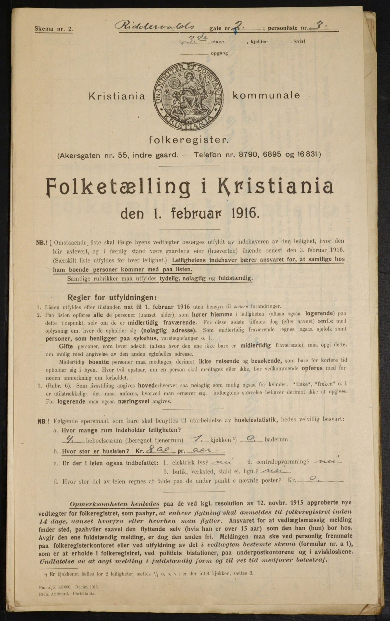 OBA, Municipal Census 1916 for Kristiania, 1916, p. 85185