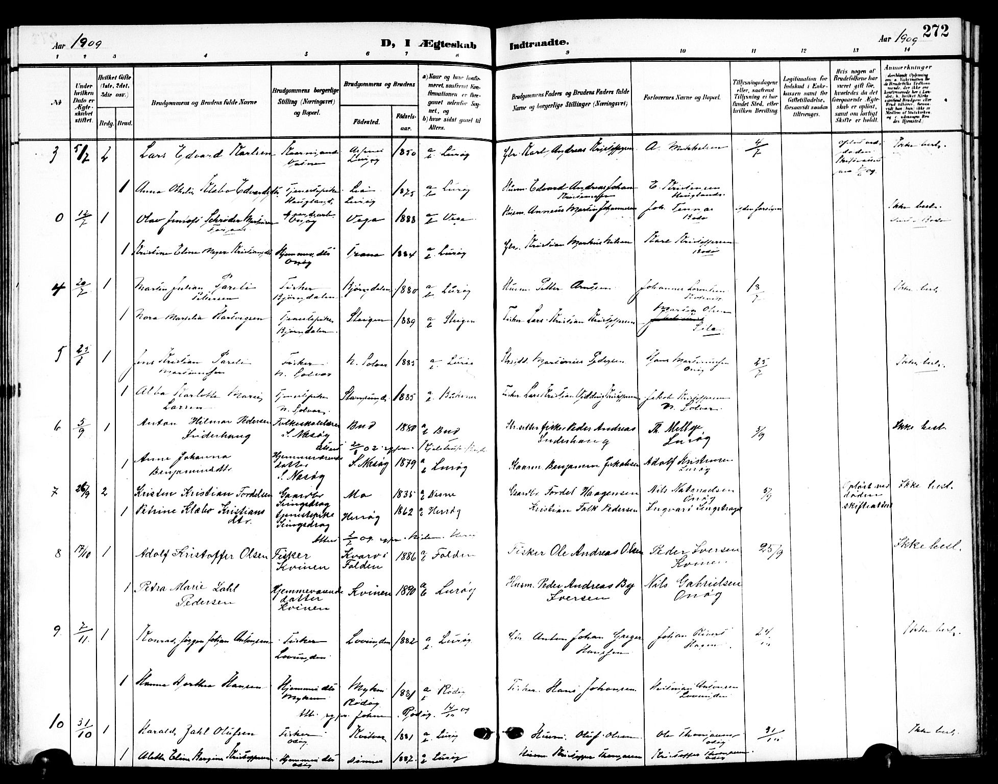Ministerialprotokoller, klokkerbøker og fødselsregistre - Nordland, SAT/A-1459/839/L0569: Parish register (official) no. 839A06, 1903-1922, p. 272