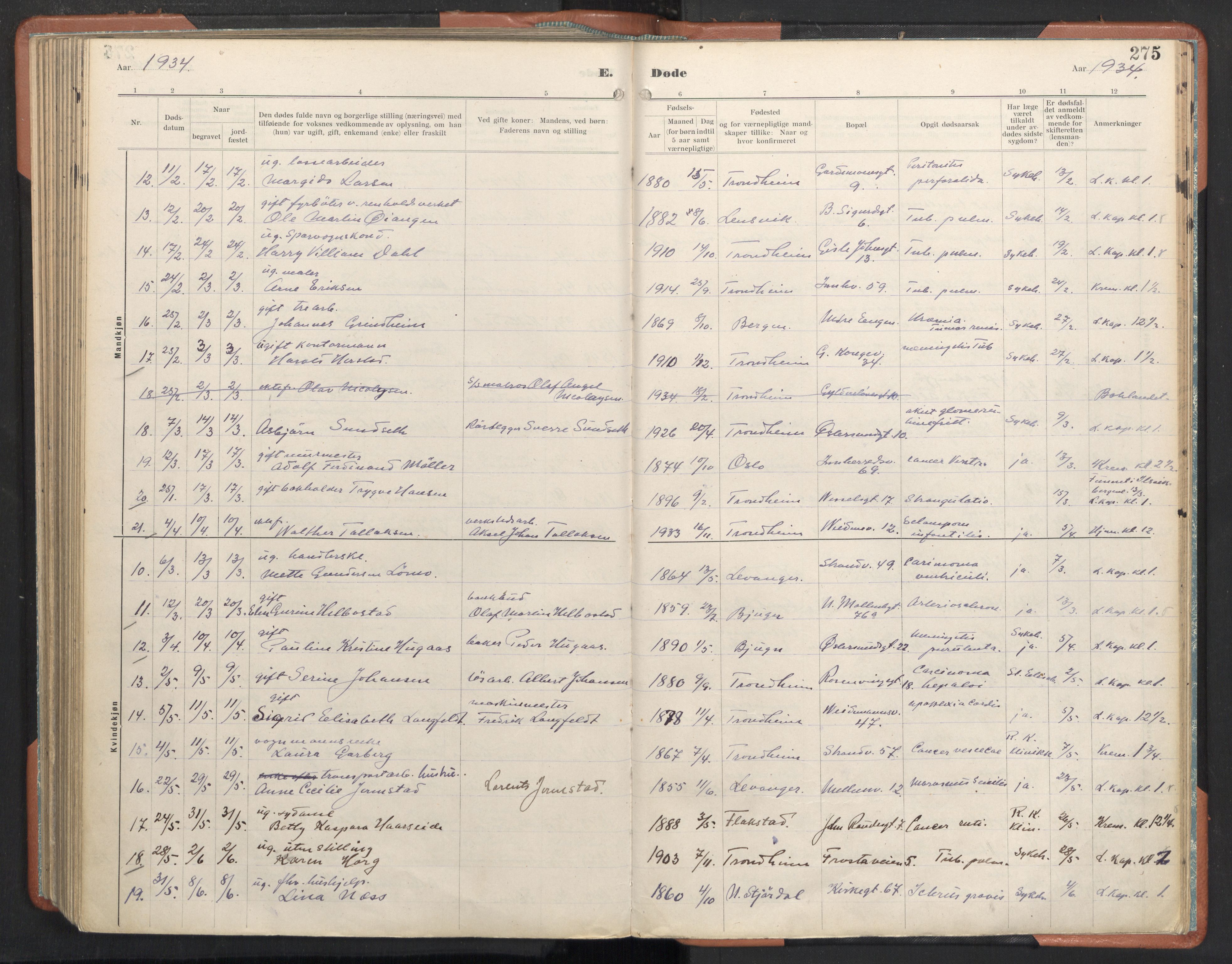 Ministerialprotokoller, klokkerbøker og fødselsregistre - Sør-Trøndelag, SAT/A-1456/605/L0245: Parish register (official) no. 605A07, 1916-1938, p. 275