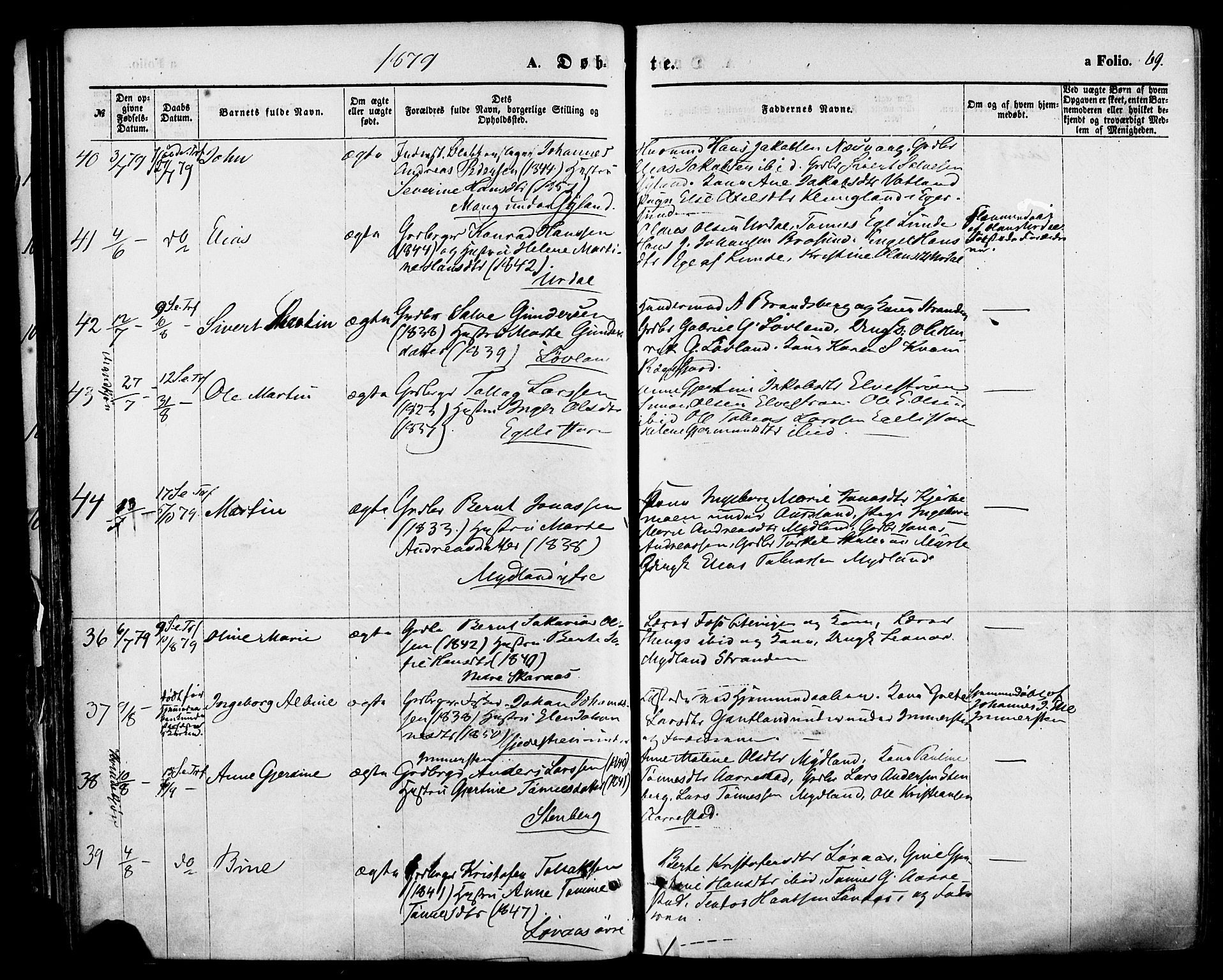 Sokndal sokneprestkontor, AV/SAST-A-101808: Parish register (official) no. A 10, 1874-1886, p. 69