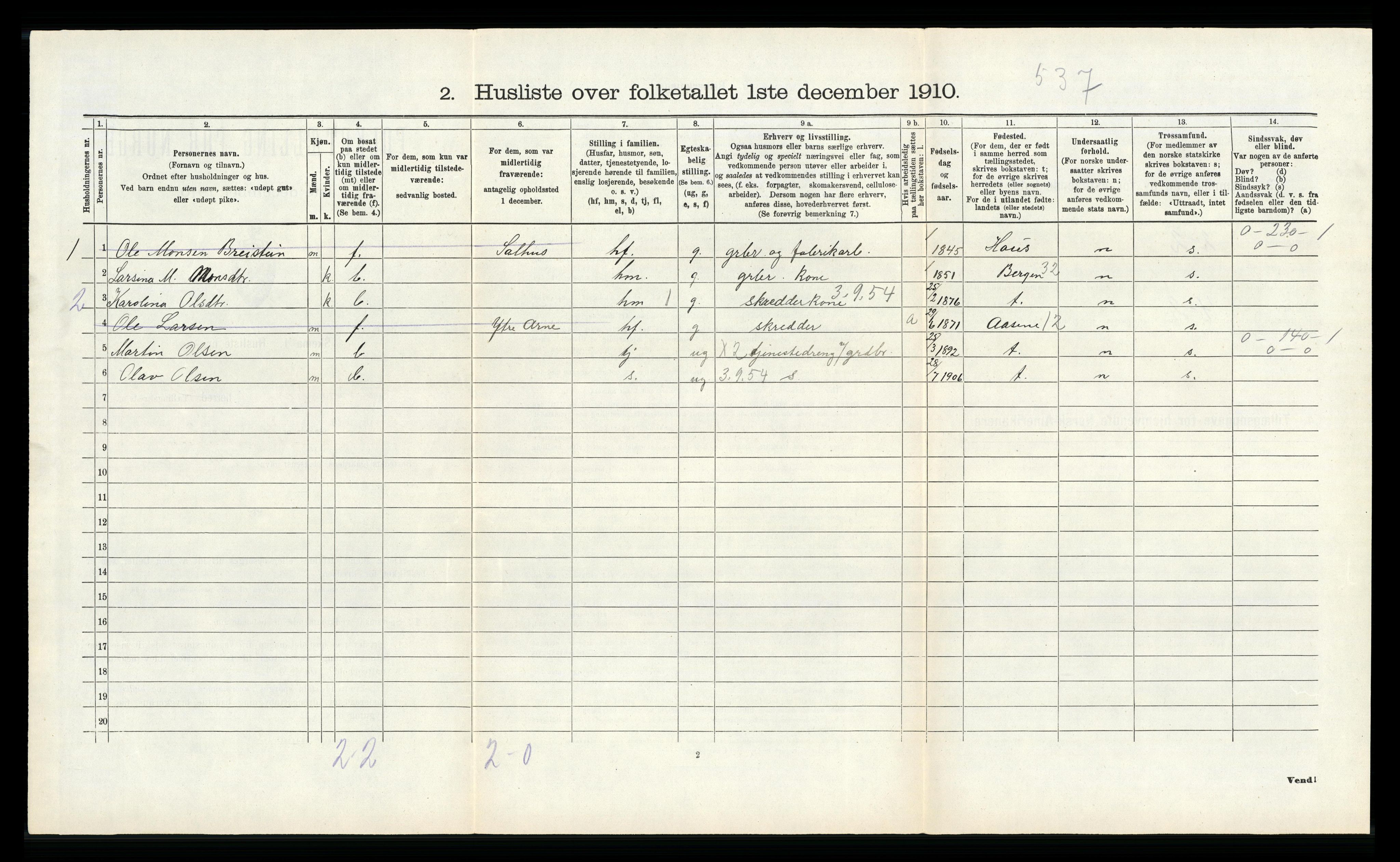 RA, 1910 census for Hamre, 1910, p. 793