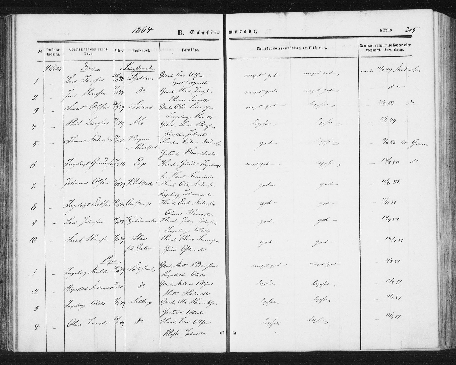 Ministerialprotokoller, klokkerbøker og fødselsregistre - Sør-Trøndelag, SAT/A-1456/691/L1077: Parish register (official) no. 691A09, 1862-1873, p. 205