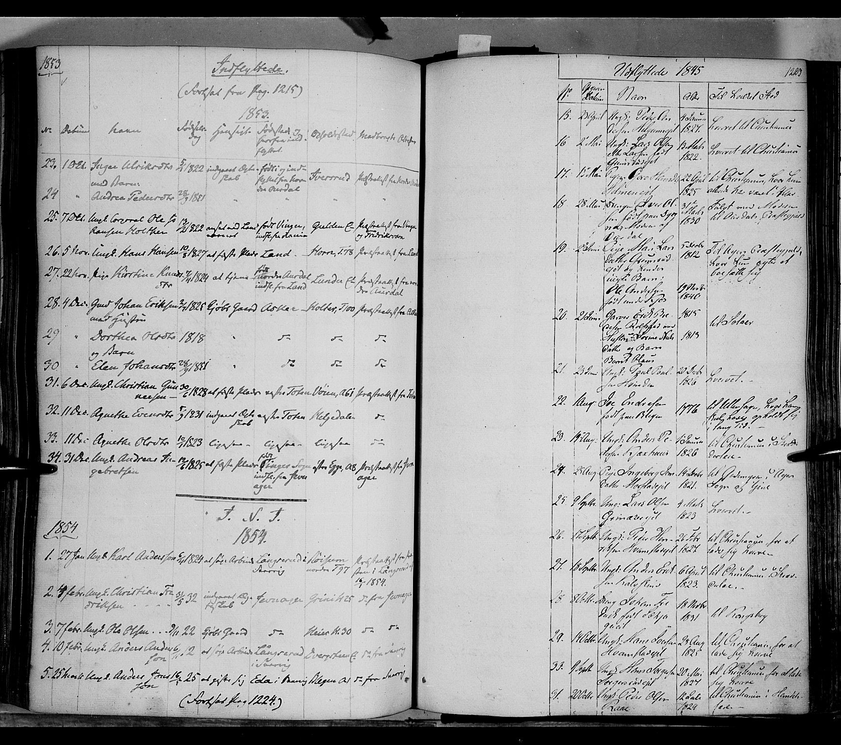 Gran prestekontor, SAH/PREST-112/H/Ha/Haa/L0011: Parish register (official) no. 11, 1842-1856, p. 1222-1223
