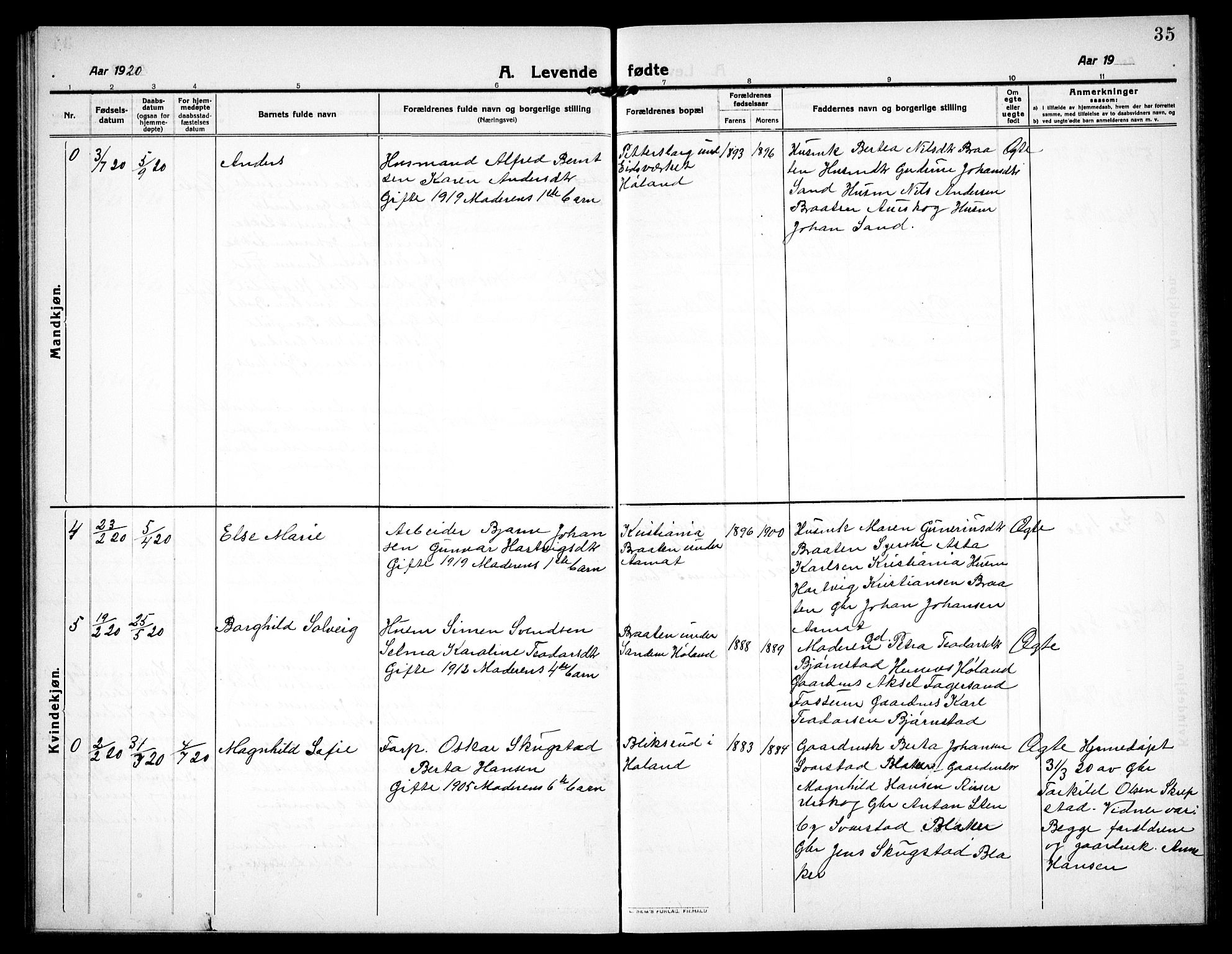 Høland prestekontor Kirkebøker, AV/SAO-A-10346a/G/Gc/L0002: Parish register (copy) no. III 2, 1912-1925, p. 35