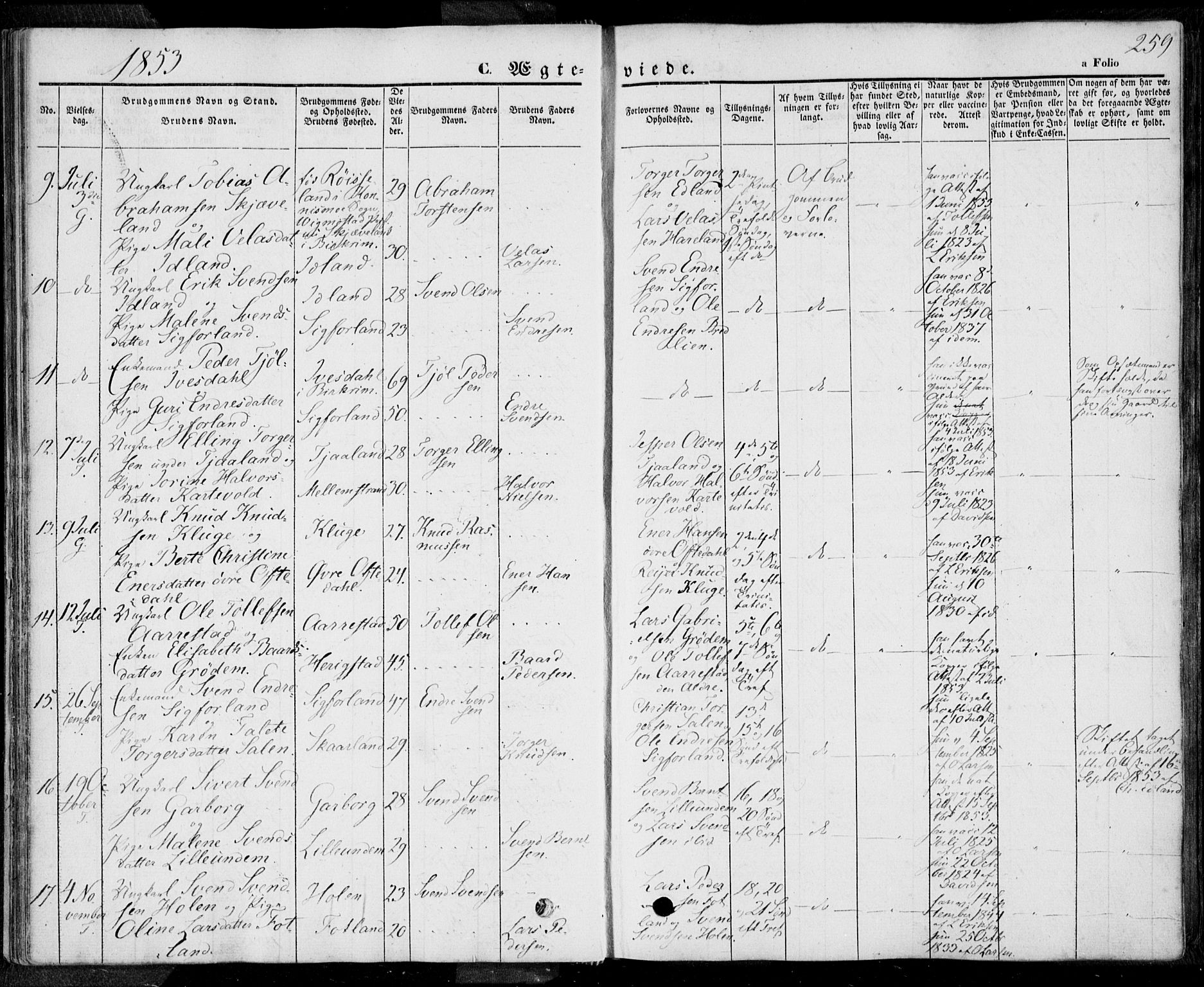 Lye sokneprestkontor, AV/SAST-A-101794/001/30BA/L0006: Parish register (official) no. A 5.2, 1842-1855, p. 259