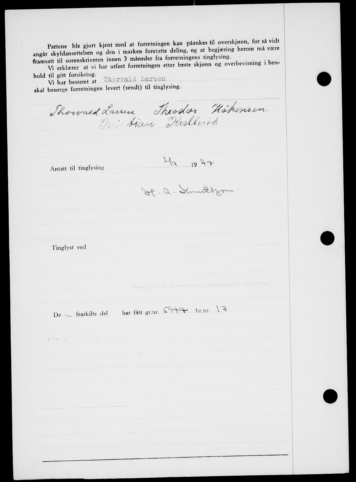 Onsøy sorenskriveri, SAO/A-10474/G/Ga/Gab/L0021: Mortgage book no. II A-21, 1947-1947, Diary no: : 2302/1947