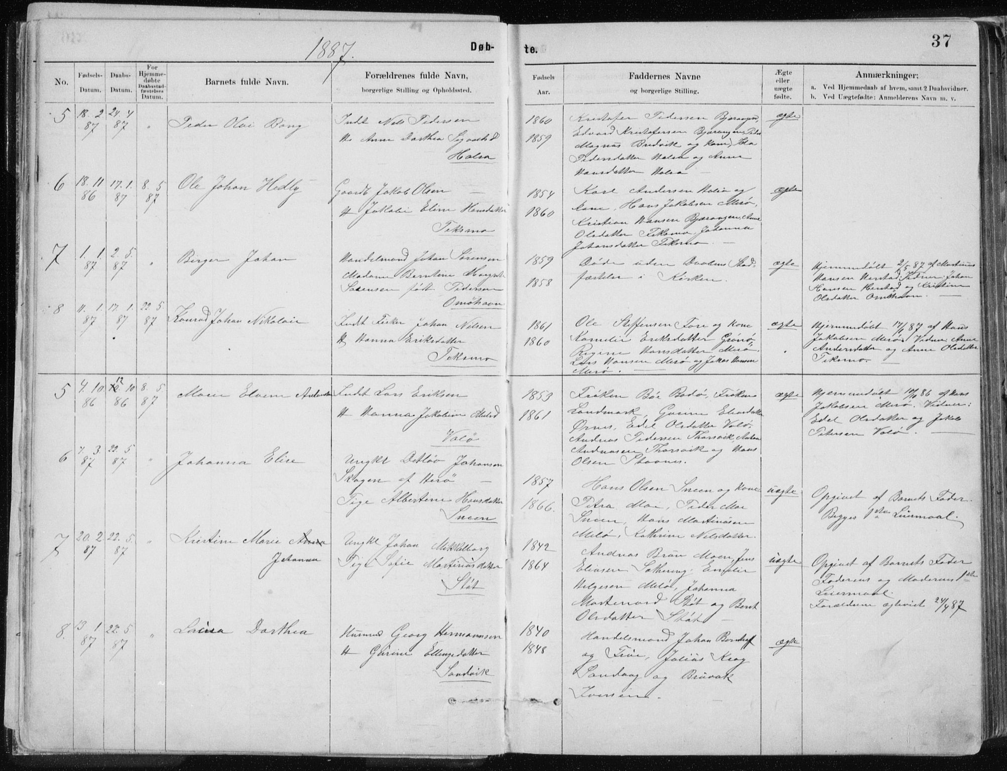 Ministerialprotokoller, klokkerbøker og fødselsregistre - Nordland, SAT/A-1459/843/L0636: Parish register (copy) no. 843C05, 1884-1909, p. 37