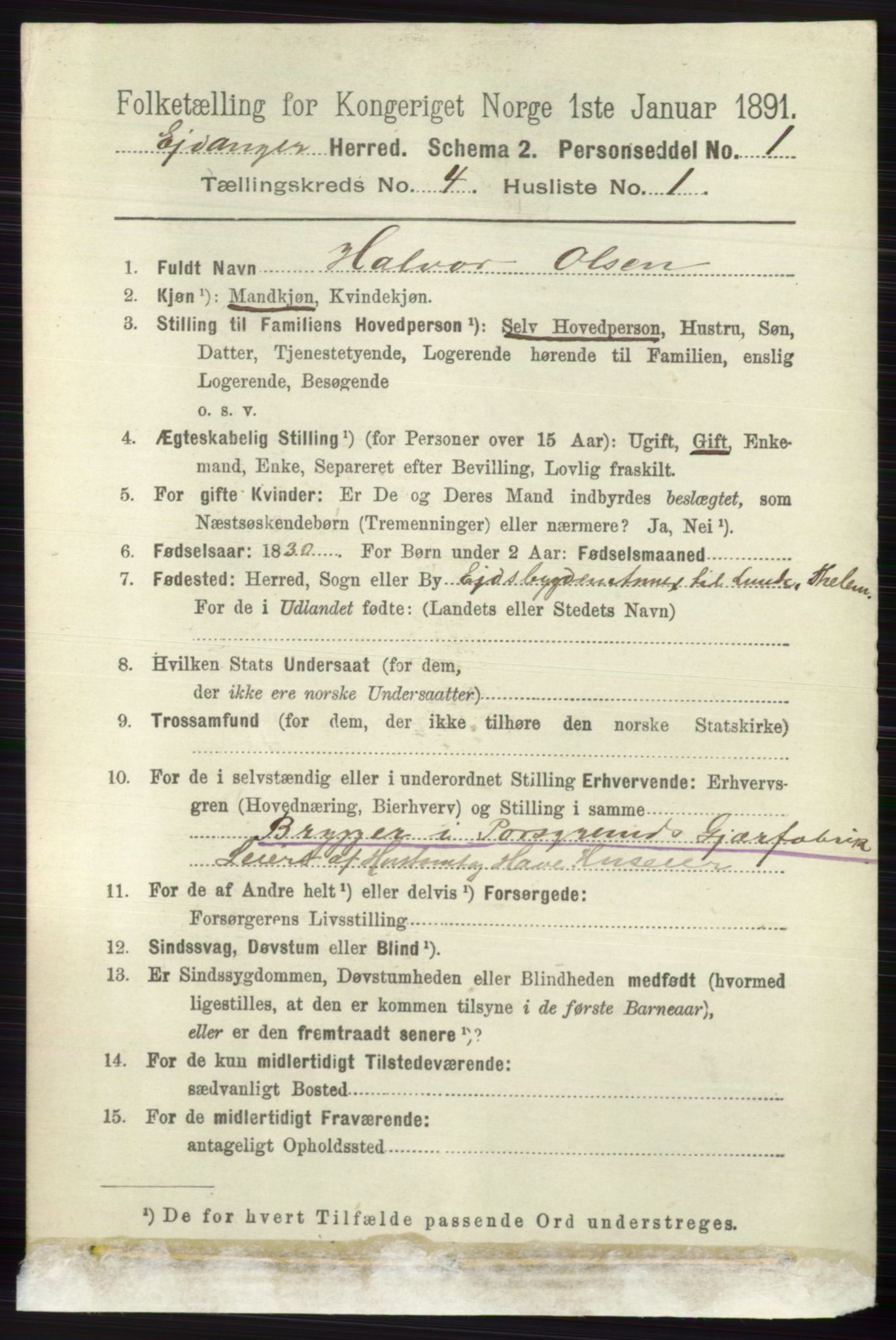 RA, 1891 census for 0813 Eidanger, 1891, p. 1941