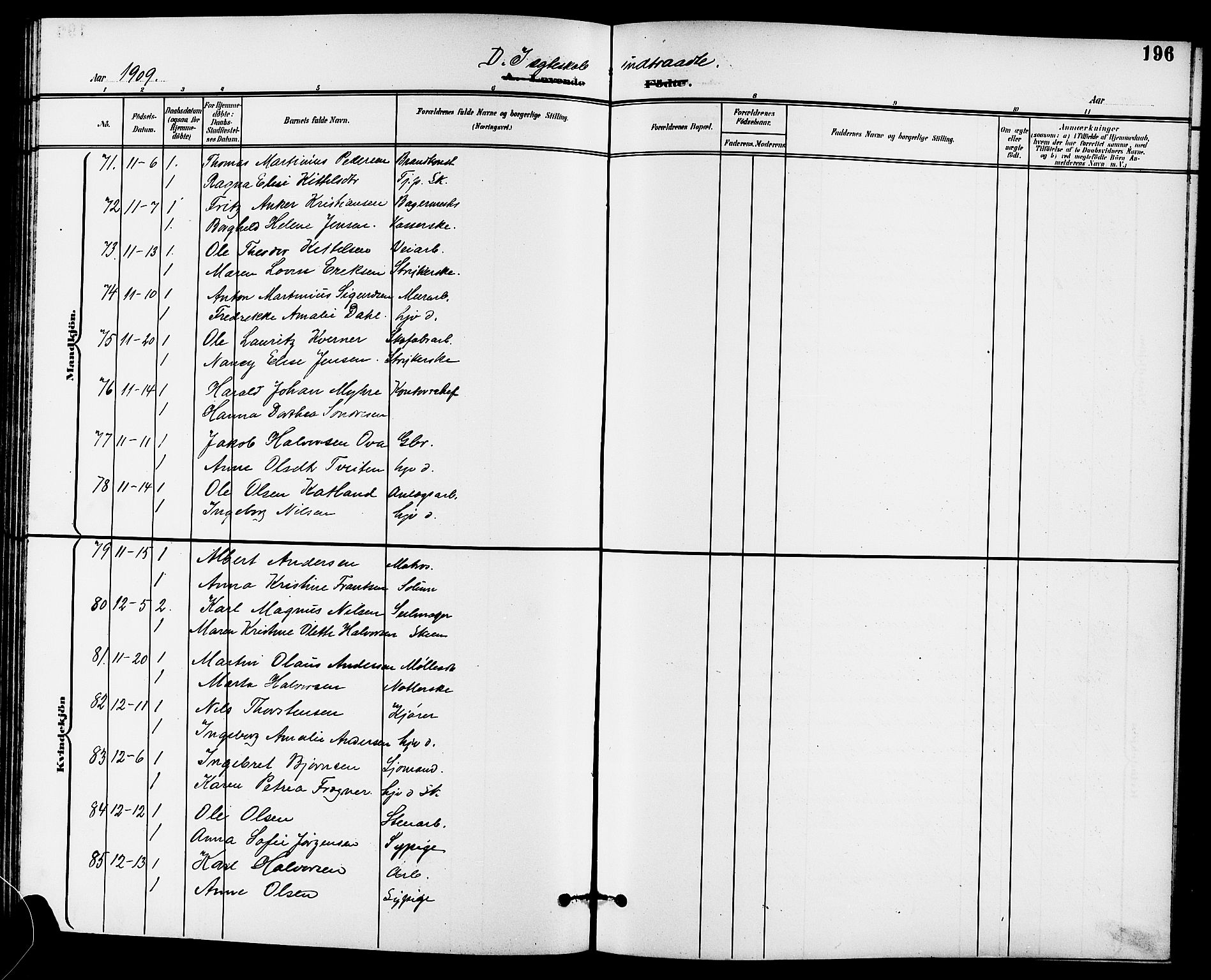 Skien kirkebøker, SAKO/A-302/G/Ga/L0008: Parish register (copy) no. 8, 1900-1910, p. 196