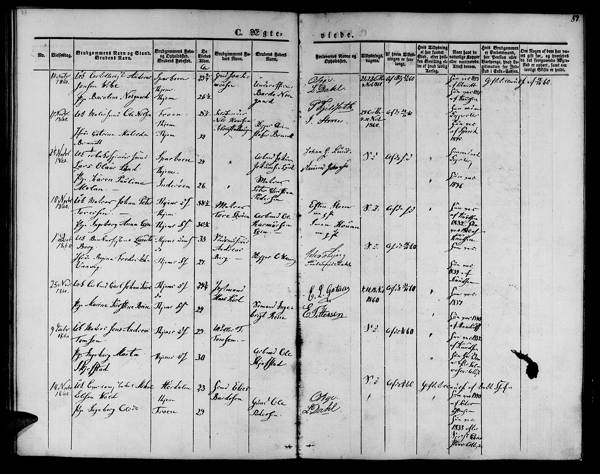 Ministerialprotokoller, klokkerbøker og fødselsregistre - Sør-Trøndelag, SAT/A-1456/602/L0111: Parish register (official) no. 602A09, 1844-1867, p. 89