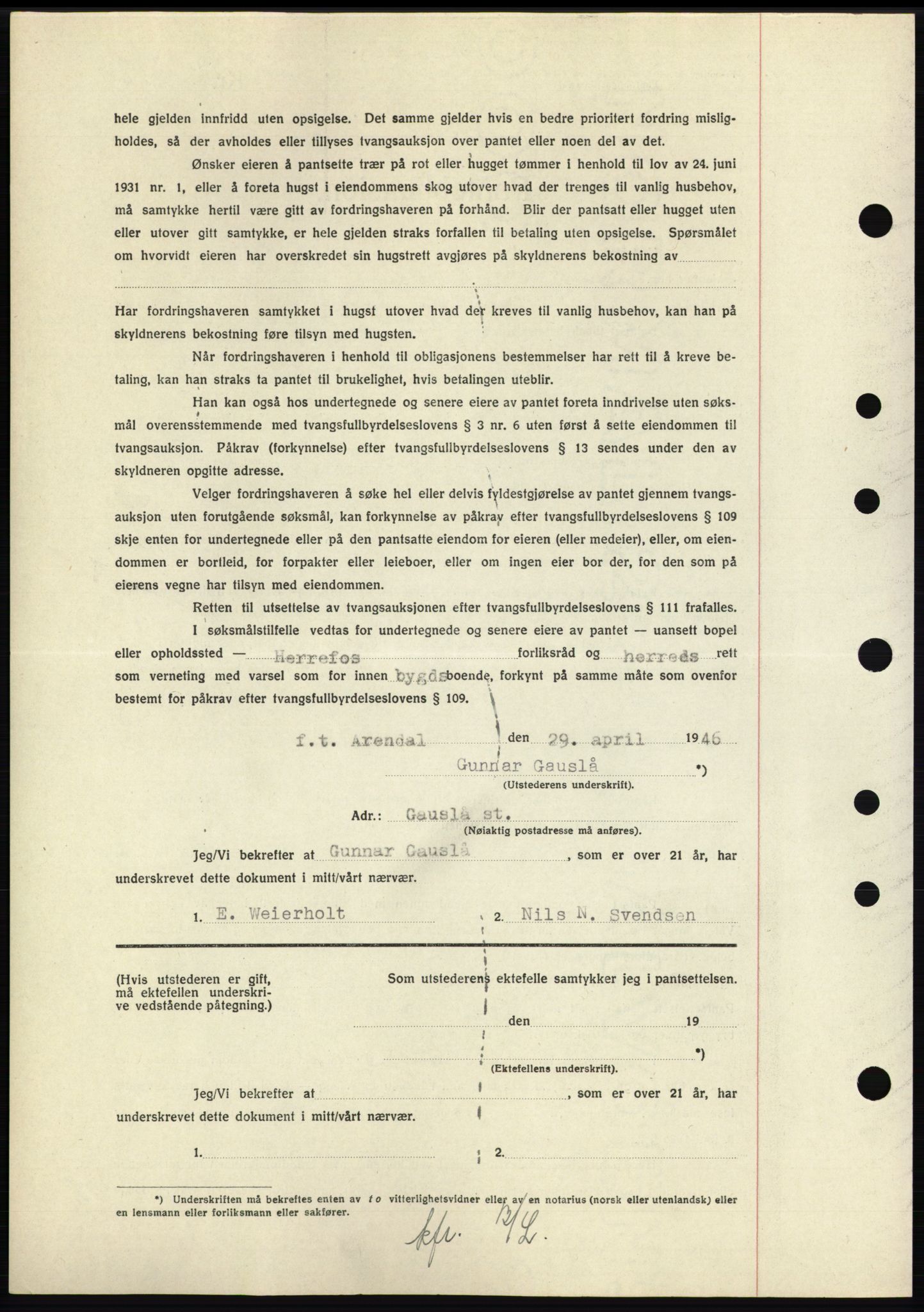 Nedenes sorenskriveri, SAK/1221-0006/G/Gb/Gbb/L0003: Mortgage book no. B3b, 1946-1946, Diary no: : 408/1946