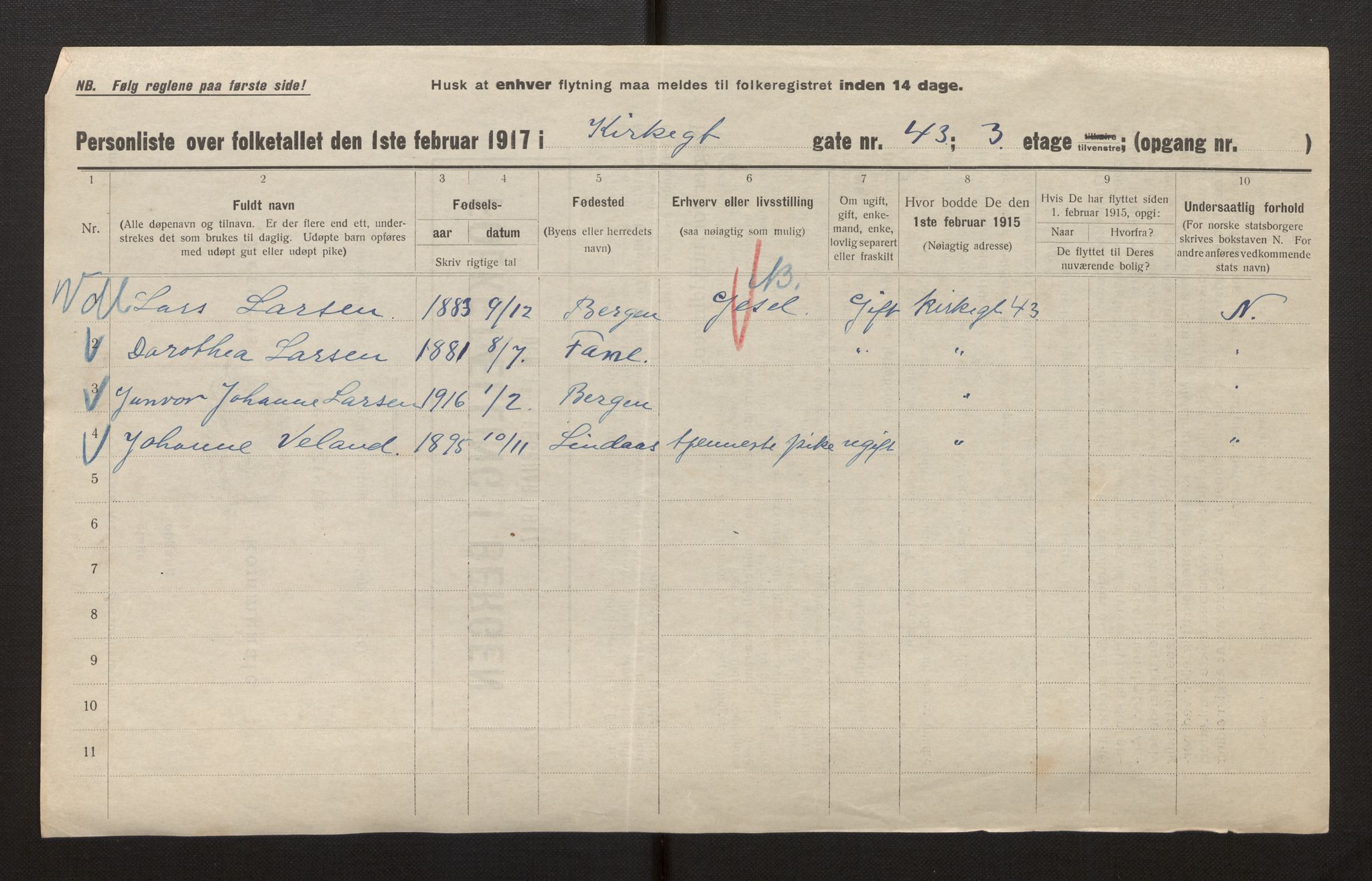 SAB, Municipal Census 1917 for Bergen, 1917, p. 17648