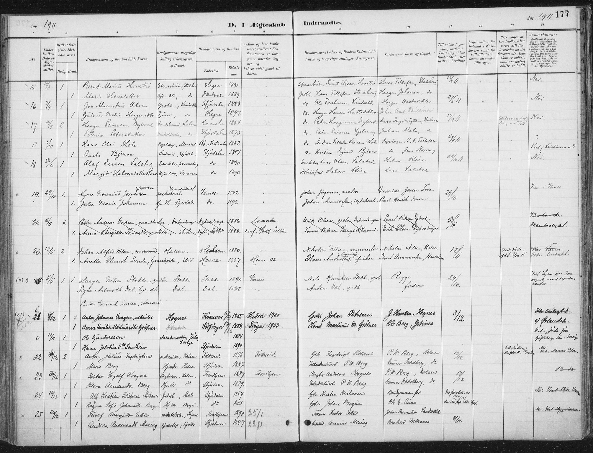 Ministerialprotokoller, klokkerbøker og fødselsregistre - Nord-Trøndelag, SAT/A-1458/709/L0082: Parish register (official) no. 709A22, 1896-1916, p. 177