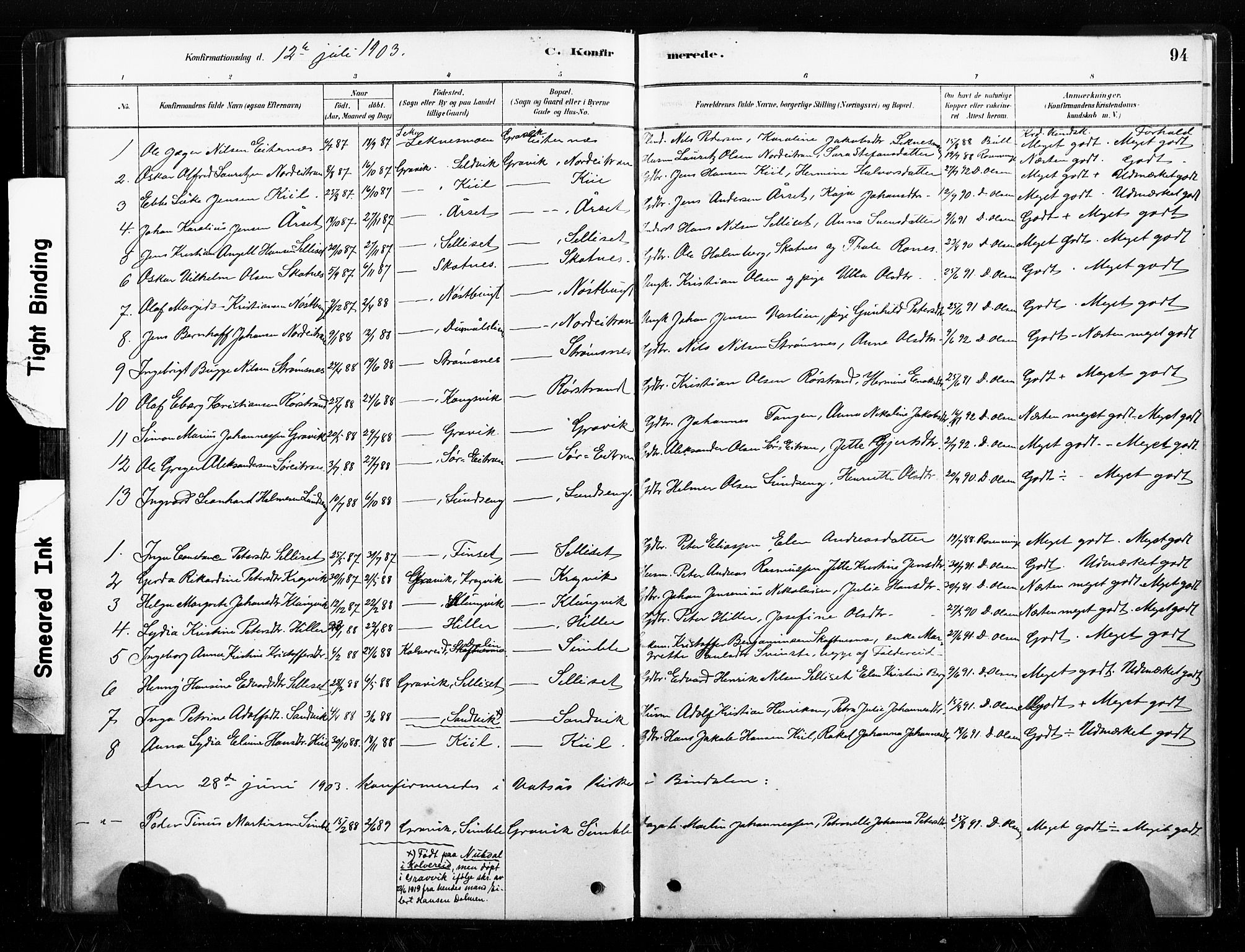 Ministerialprotokoller, klokkerbøker og fødselsregistre - Nord-Trøndelag, SAT/A-1458/789/L0705: Parish register (official) no. 789A01, 1878-1910, p. 94