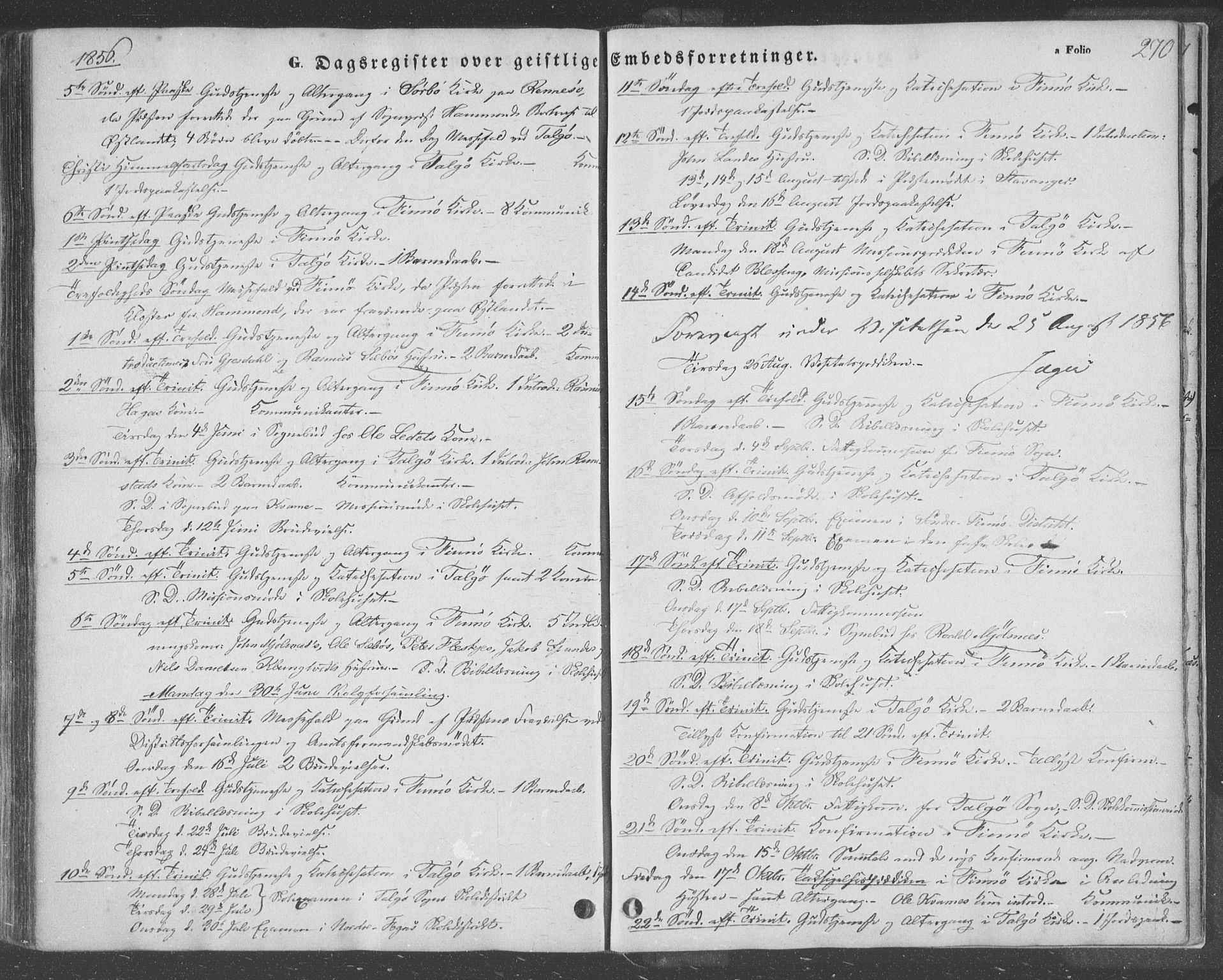 Finnøy sokneprestkontor, AV/SAST-A-101825/H/Ha/Haa/L0007: Parish register (official) no. A 7, 1847-1862, p. 270