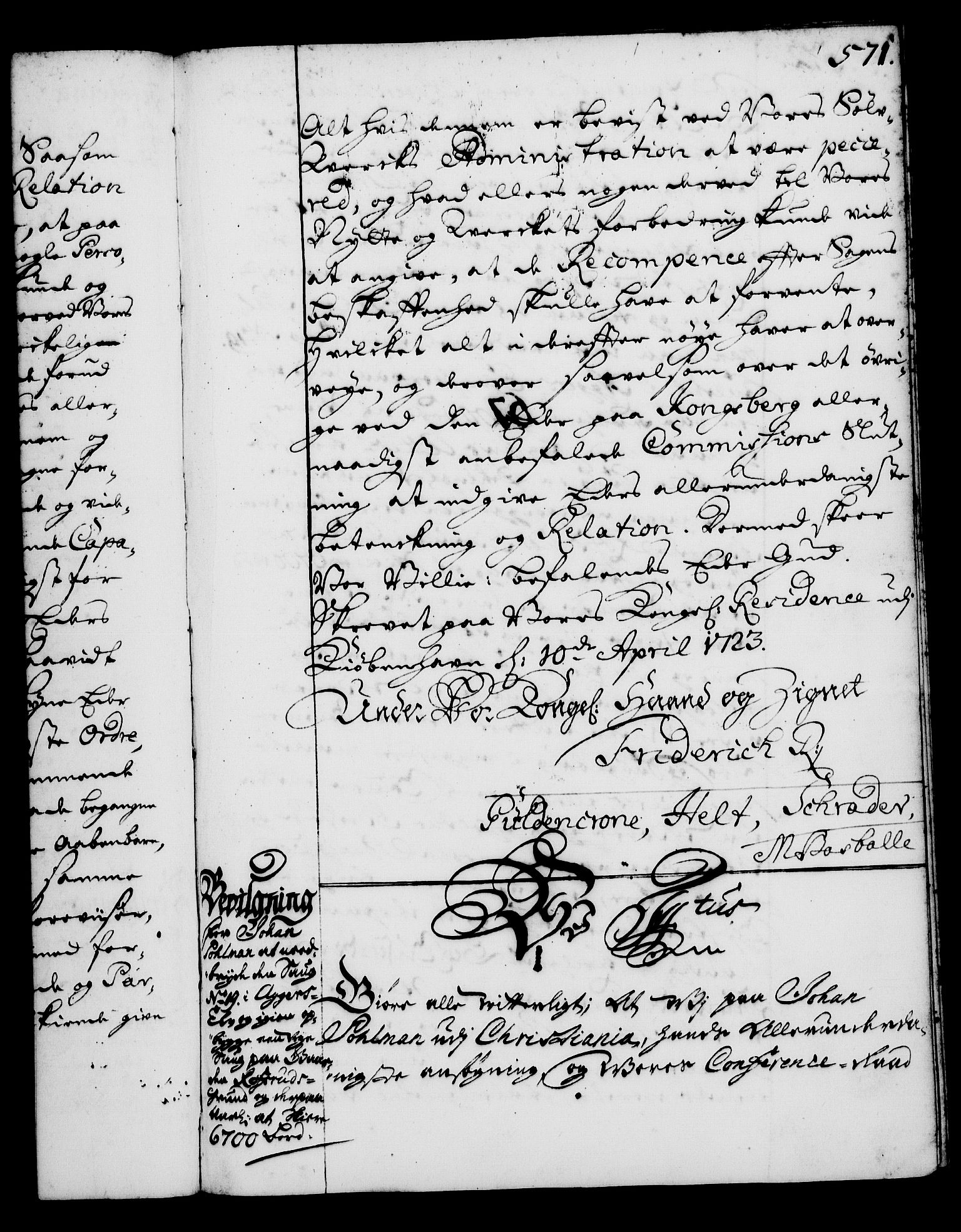 Rentekammeret, Kammerkanselliet, RA/EA-3111/G/Gg/Gga/L0001: Norsk ekspedisjonsprotokoll med register (merket RK 53.1), 1720-1723, p. 571