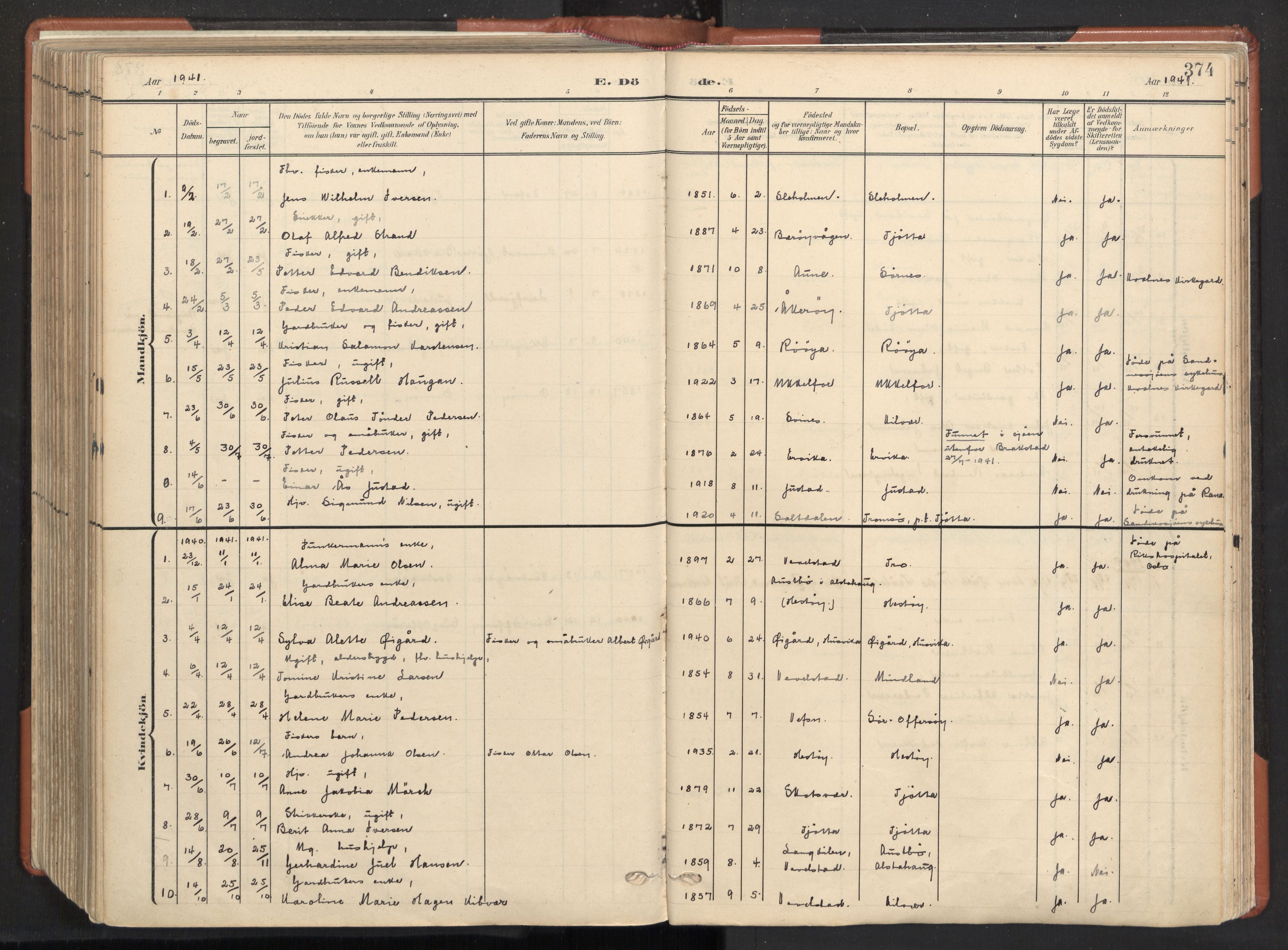 Ministerialprotokoller, klokkerbøker og fødselsregistre - Nordland, SAT/A-1459/817/L0265: Parish register (official) no. 817A05, 1908-1944, p. 374