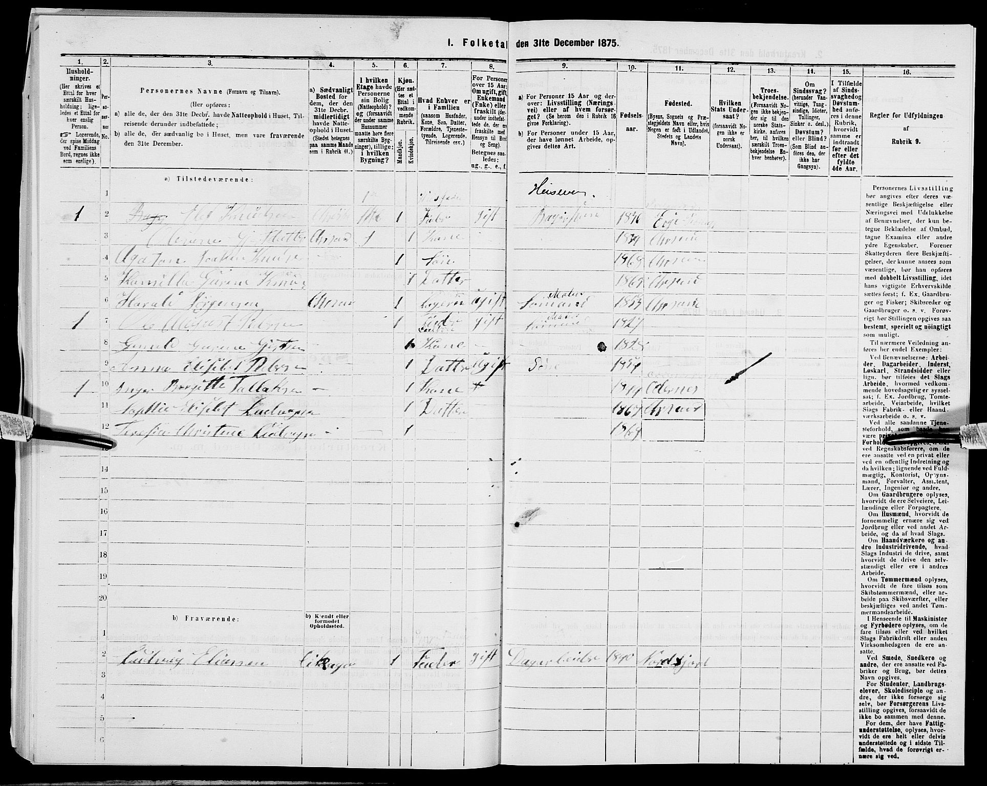 SAK, 1875 census for 1001P Kristiansand, 1875, p. 1460