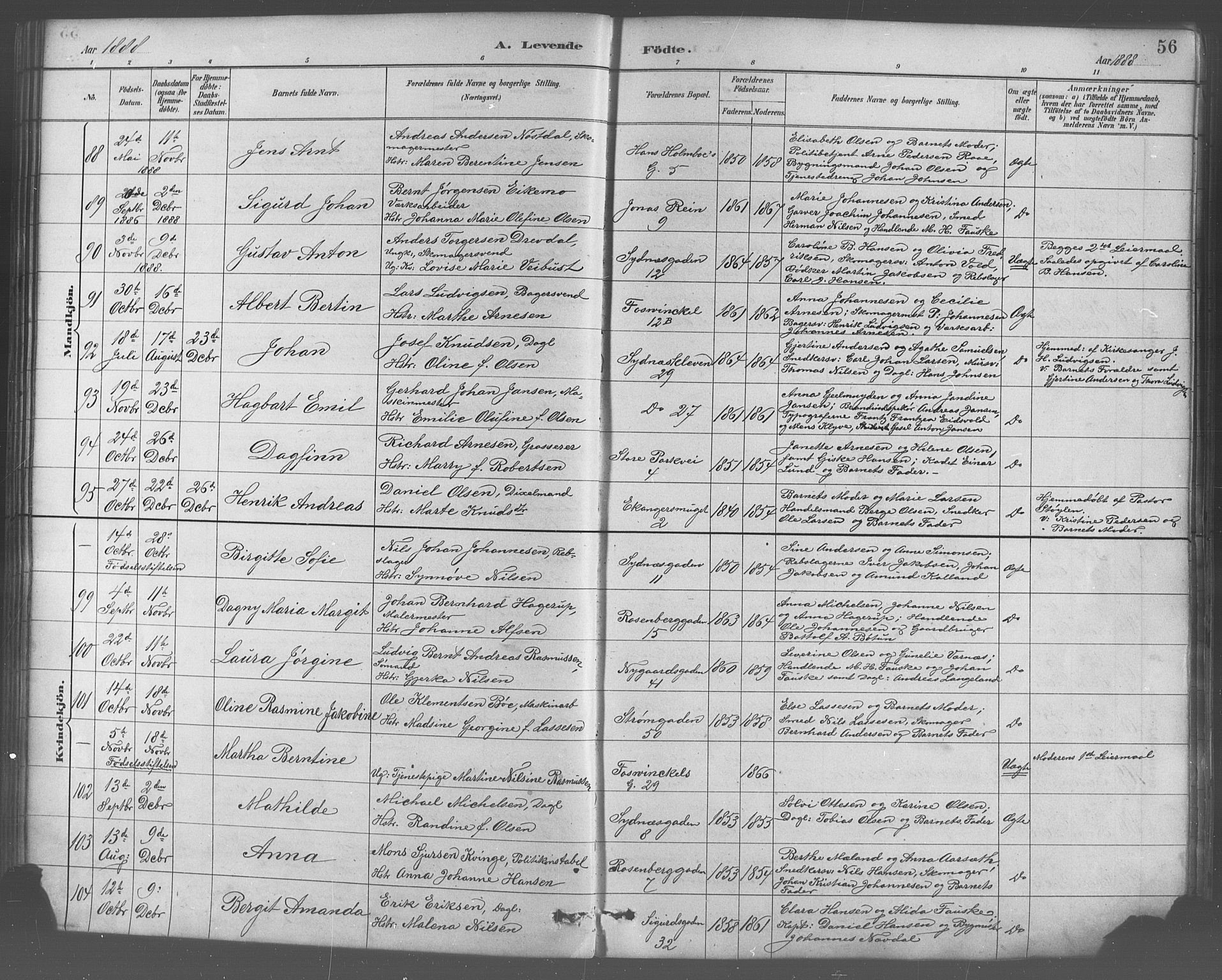 Johanneskirken sokneprestembete, AV/SAB-A-76001/H/Hab: Parish register (copy) no. A 1, 1885-1900, p. 56