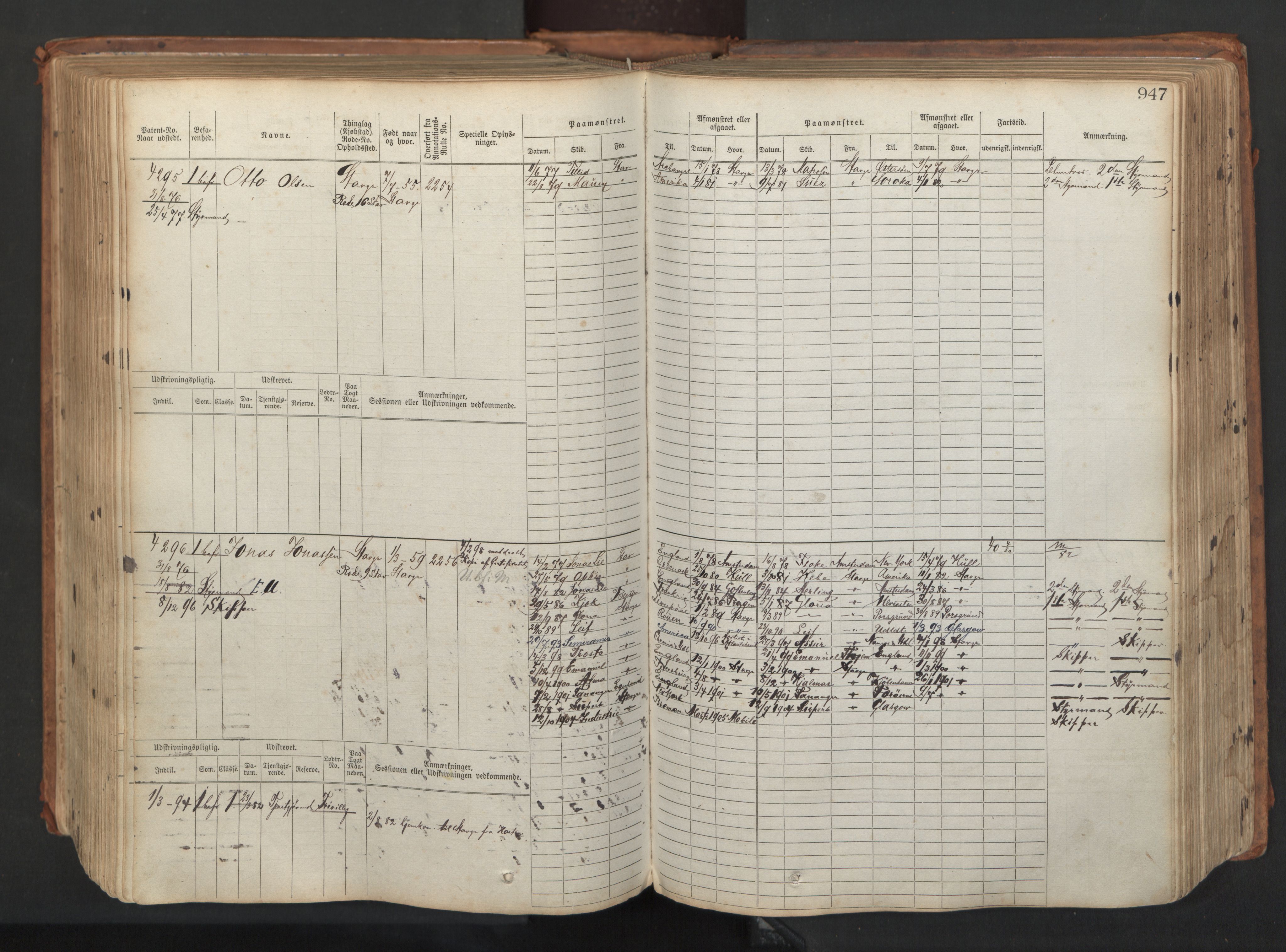 Stavanger sjømannskontor, AV/SAST-A-102006/F/Fb/Fbb/L0008: Sjøfartshovedrulle, patentnr. 3605-4804, 1873, p. 400