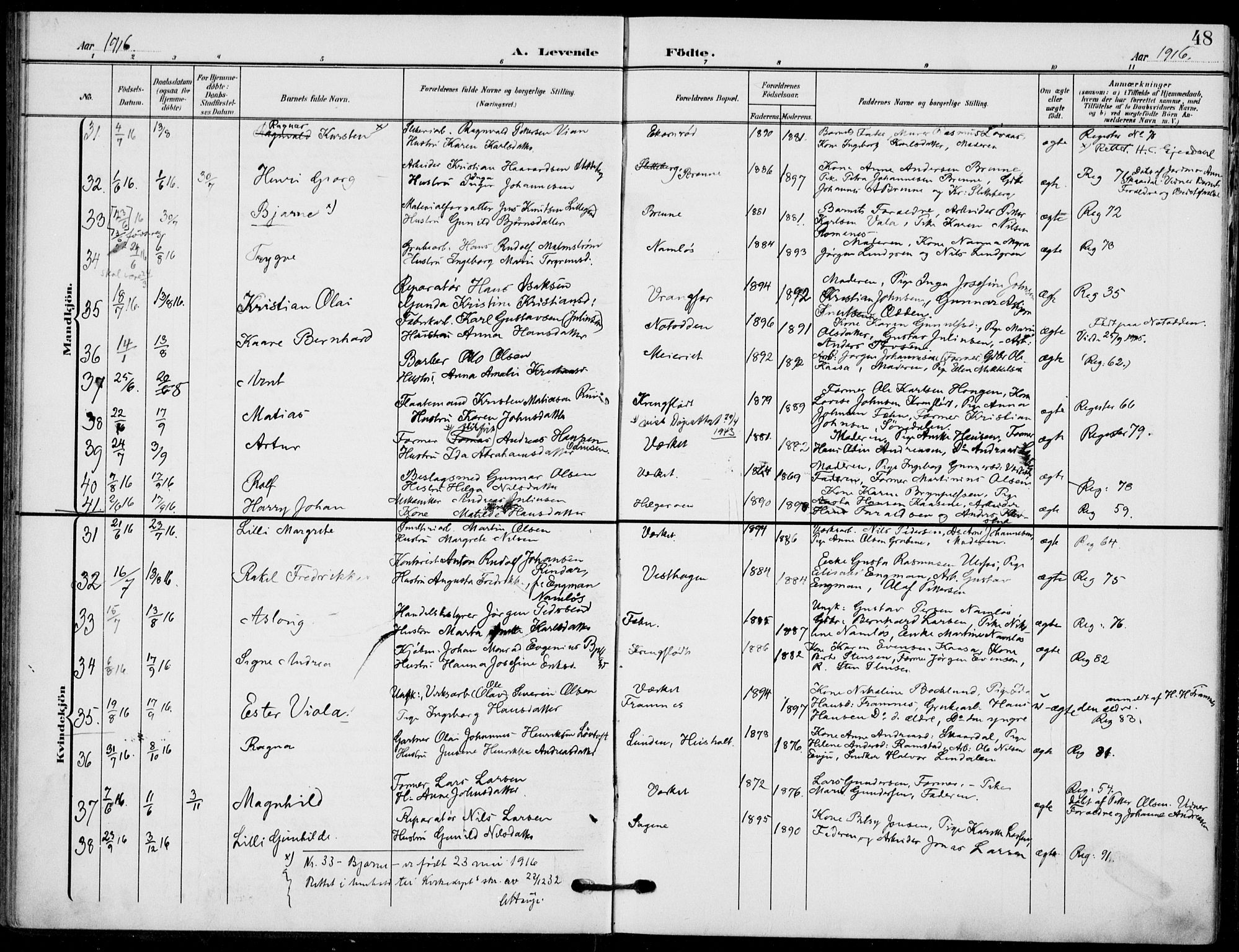 Holla kirkebøker, AV/SAKO-A-272/F/Fa/L0012: Parish register (official) no. 12, 1907-1923, p. 48