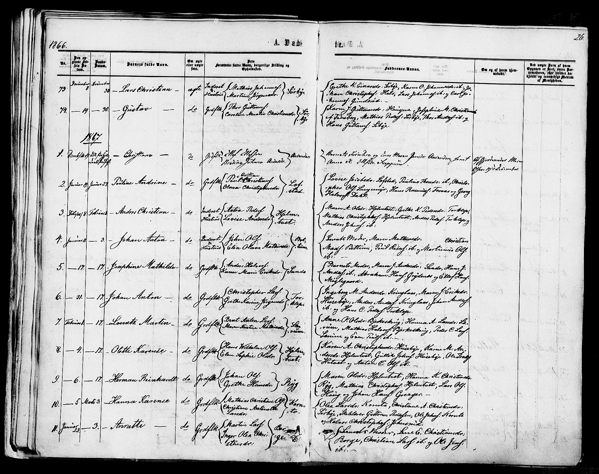 Våle kirkebøker, SAKO/A-334/F/Fa/L0010: Parish register (official) no. I 10, 1861-1877, p. 26