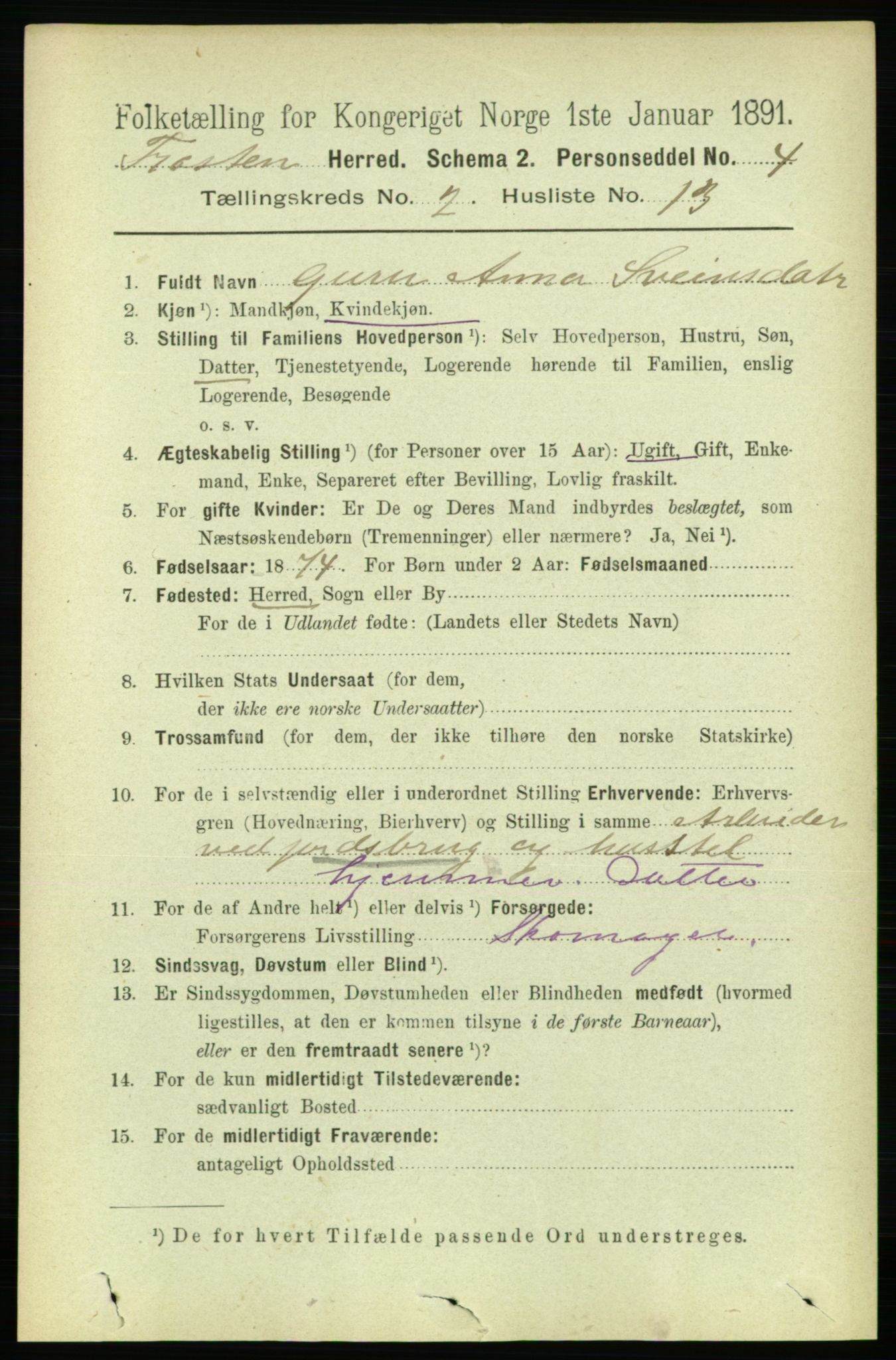 RA, 1891 census for 1717 Frosta, 1891, p. 1136