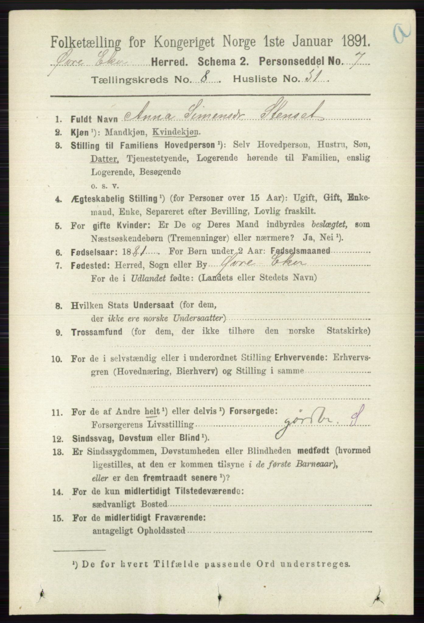 RA, 1891 census for 0624 Øvre Eiker, 1891, p. 3523