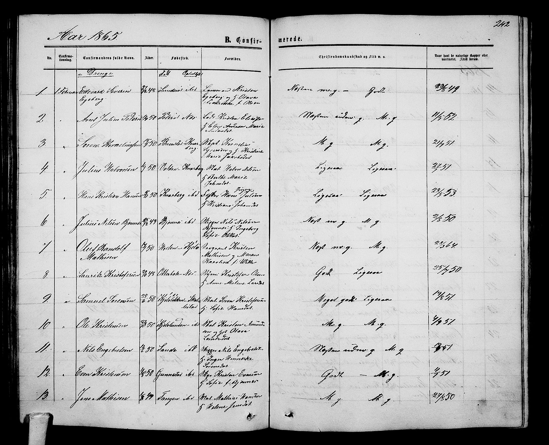 Nøtterøy kirkebøker, AV/SAKO-A-354/G/Ga/L0002: Parish register (copy) no. I 2, 1860-1877, p. 242