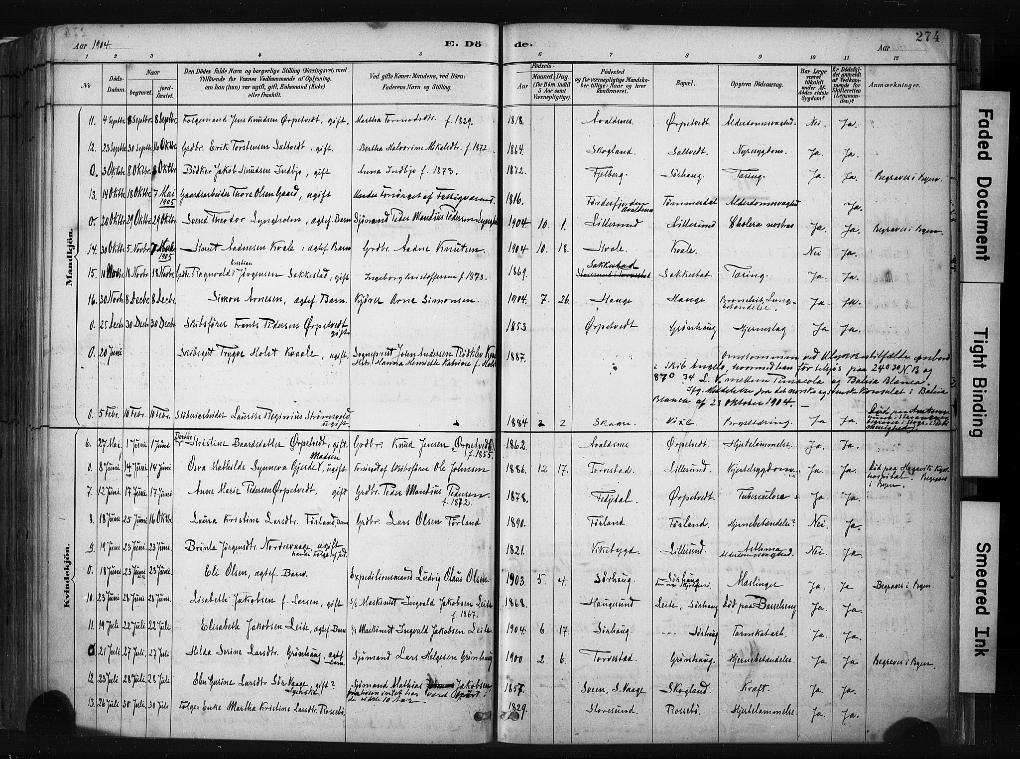 Haugesund sokneprestkontor, AV/SAST-A -101863/H/Ha/Haa/L0004: Parish register (official) no. A 4, 1886-1908, p. 274