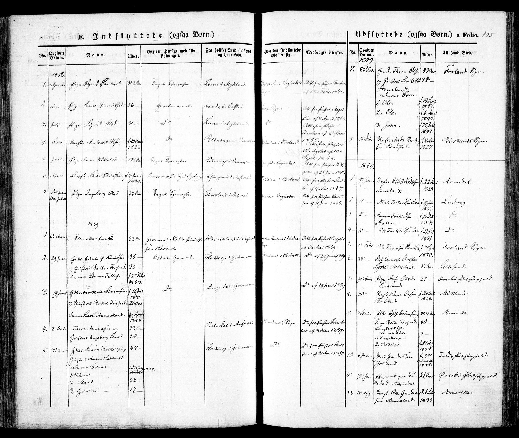 Evje sokneprestkontor, SAK/1111-0008/F/Fa/Faa/L0005: Parish register (official) no. A 5, 1843-1865, p. 425