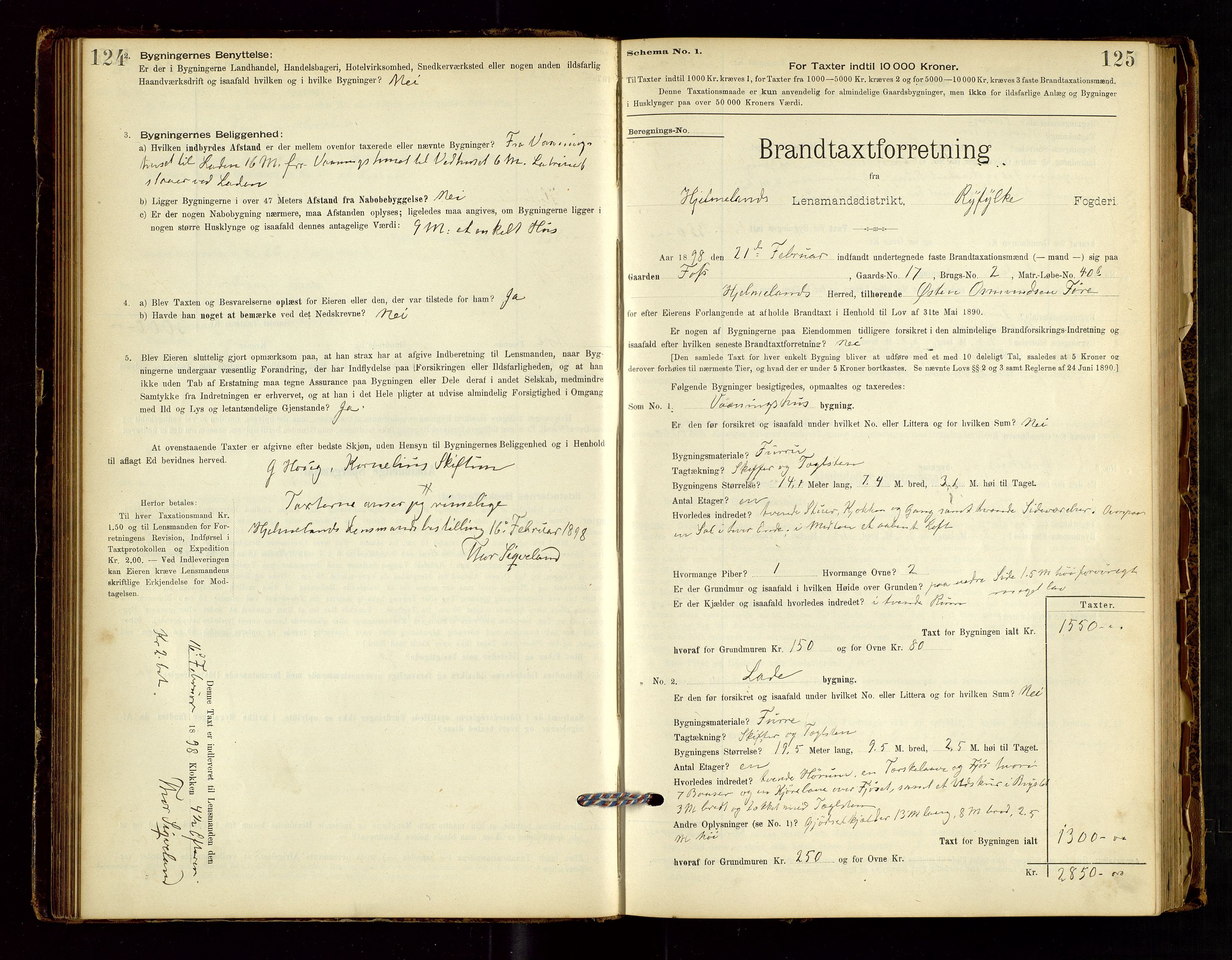 Hjelmeland lensmannskontor, AV/SAST-A-100439/Gob/L0001: "Brandtaxationsprotokol", 1895-1932, p. 124-125