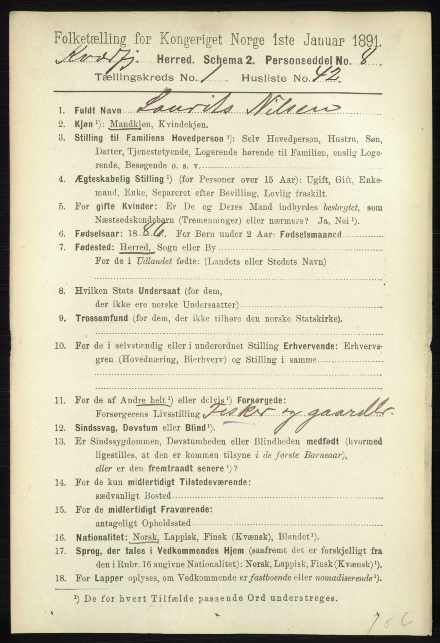 RA, 1891 census for 1911 Kvæfjord, 1891, p. 370