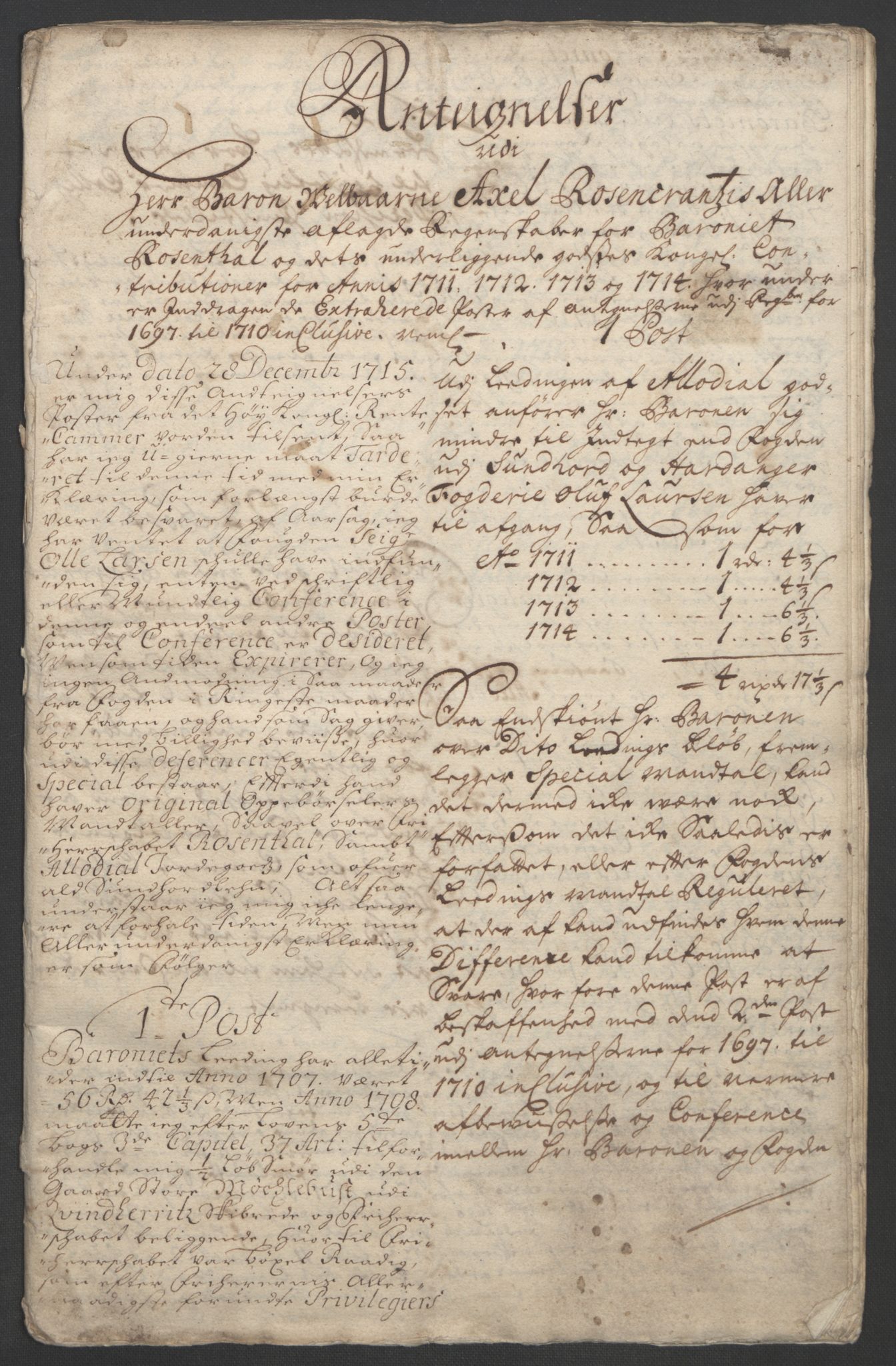 Rentekammeret inntil 1814, Reviderte regnskaper, Fogderegnskap, AV/RA-EA-4092/R49/L3138: Fogderegnskap Rosendal Baroni, 1691-1714, p. 393