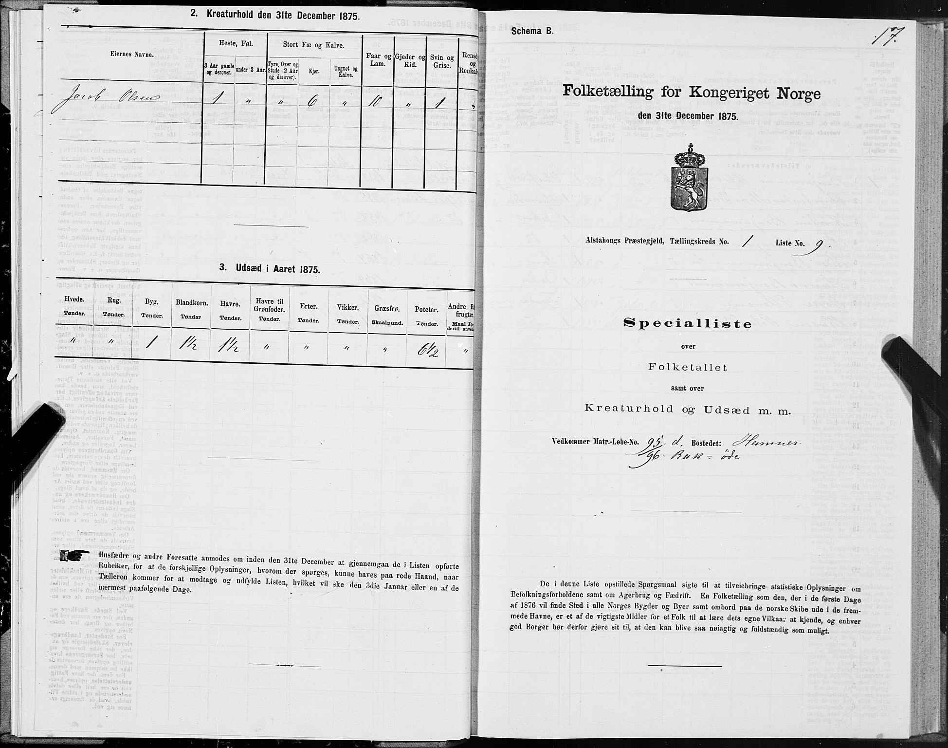 SAT, 1875 census for 1820P Alstahaug, 1875, p. 1017