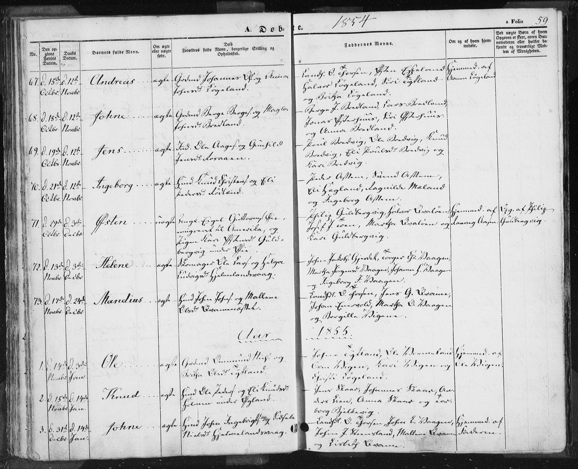 Hjelmeland sokneprestkontor, AV/SAST-A-101843/01/IV/L0009: Parish register (official) no. A 9, 1846-1860, p. 59