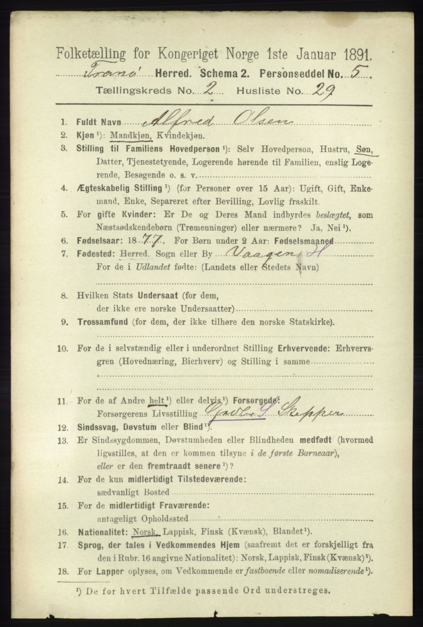 RA, 1891 census for 1927 Tranøy, 1891, p. 690