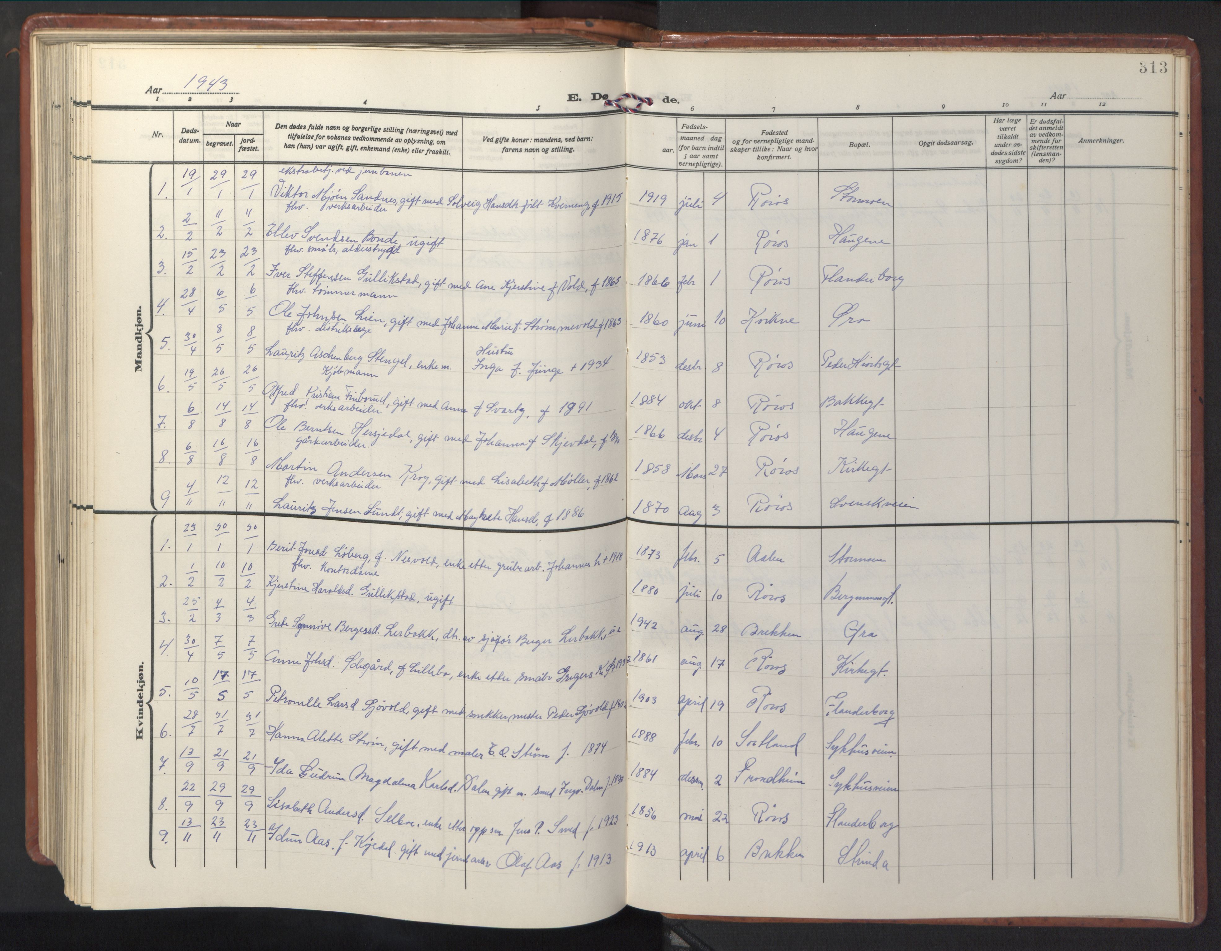 Ministerialprotokoller, klokkerbøker og fødselsregistre - Sør-Trøndelag, AV/SAT-A-1456/681/L0943: Parish register (copy) no. 681C07, 1926-1954, p. 313