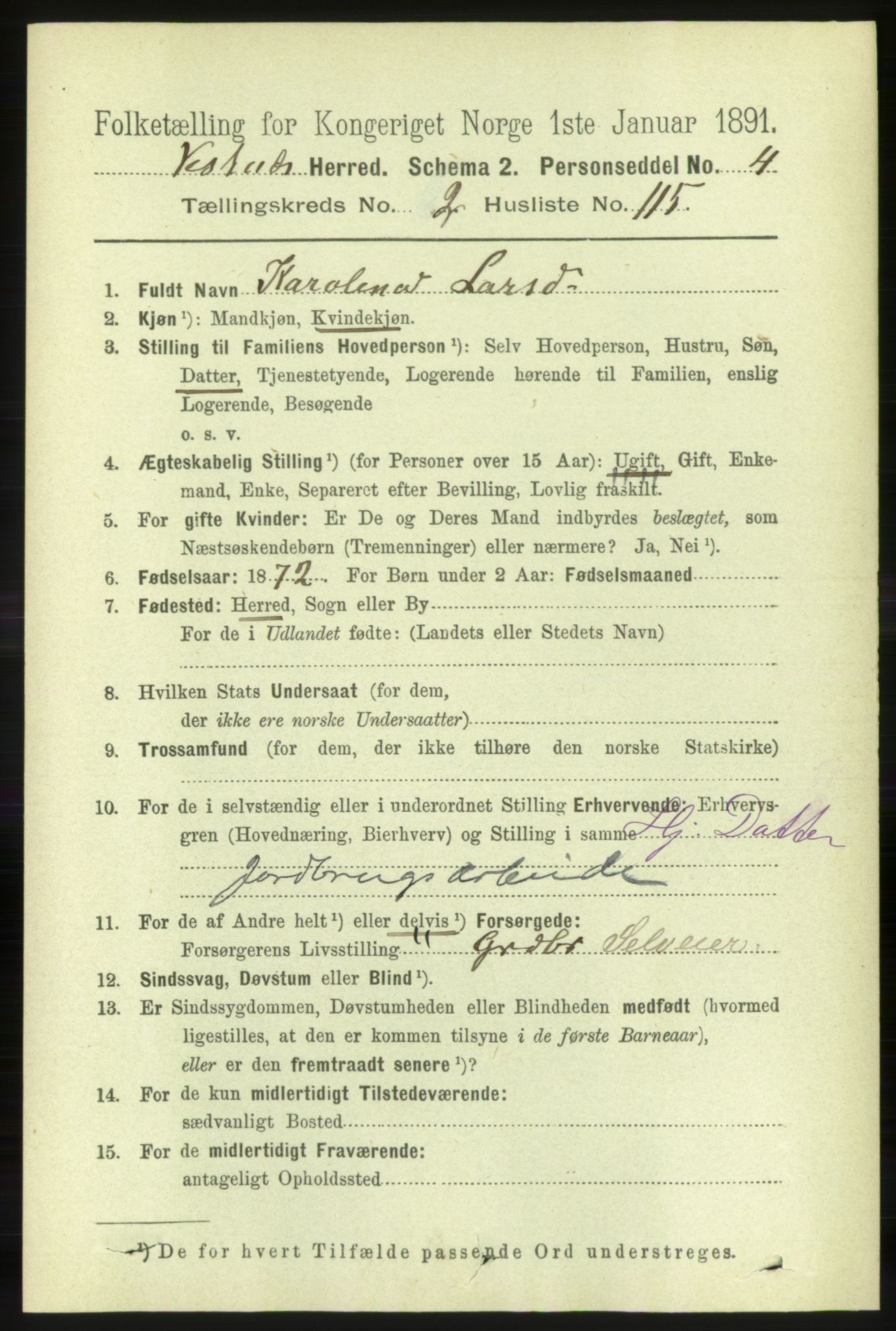 RA, 1891 census for 1535 Vestnes, 1891, p. 795