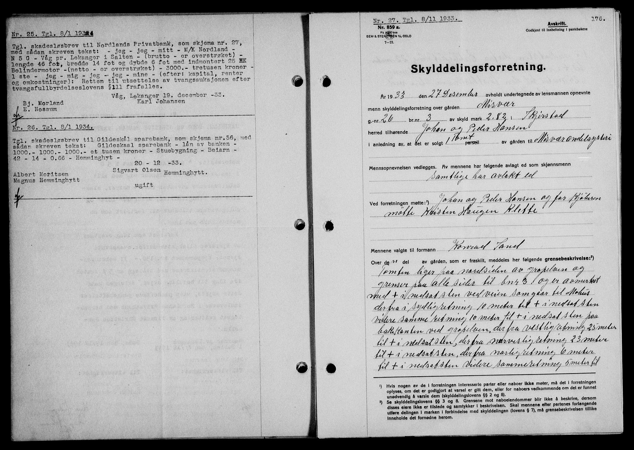 Salten sorenskriveri, SAT/A-4578/1/2/2C/L0064: Mortgage book no. 54, 1933-1934, Deed date: 08.11.1933