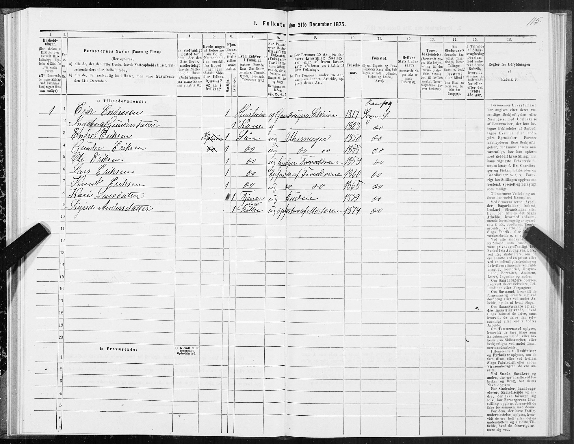 SAT, 1875 census for 1563P Sunndal, 1875, p. 1115