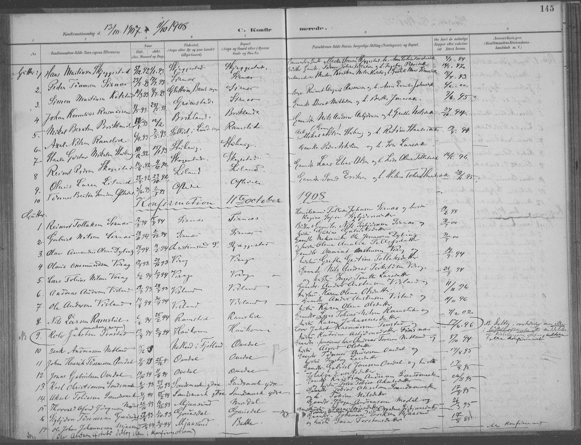 Bakke sokneprestkontor, SAK/1111-0002/F/Fa/Faa/L0008: Parish register (official) no. A 8, 1887-1911, p. 145
