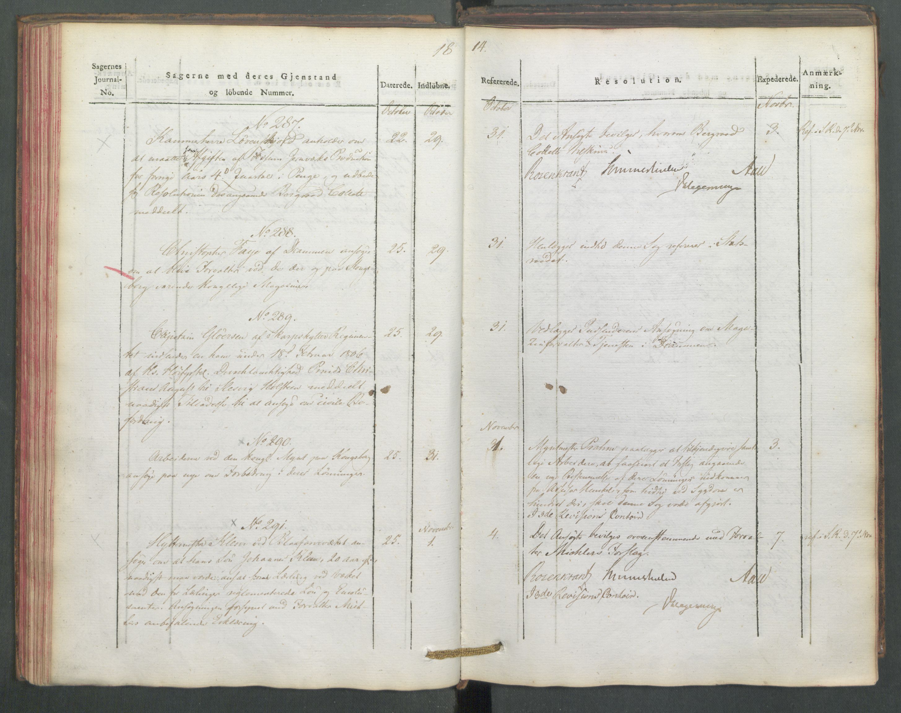 Departementene i 1814, RA/S-3899/Fe/L0054: Journal, 1814