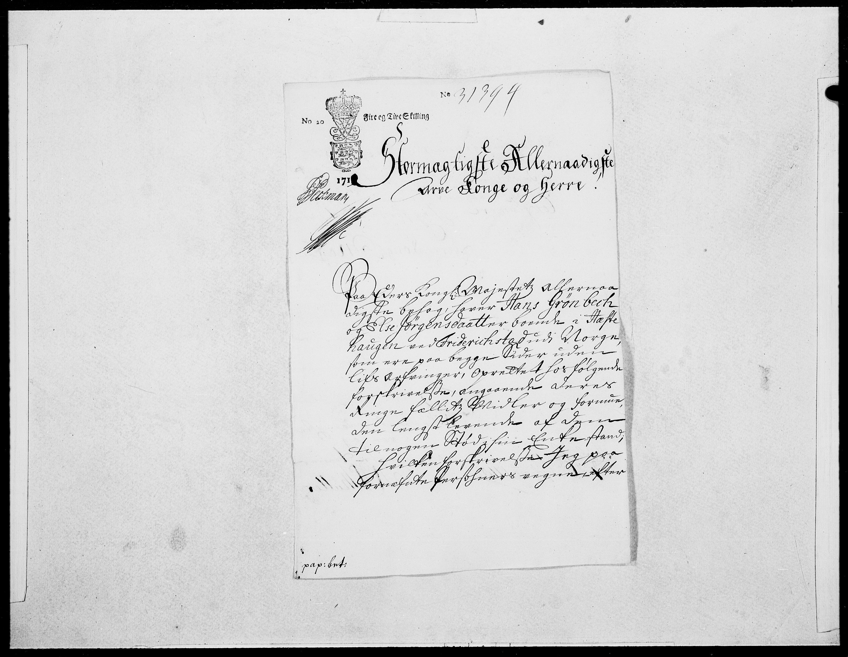 Danske Kanselli 1572-1799, AV/RA-EA-3023/F/Fc/Fcc/Fcca/L0083: Norske innlegg 1572-1799, 1718, p. 4