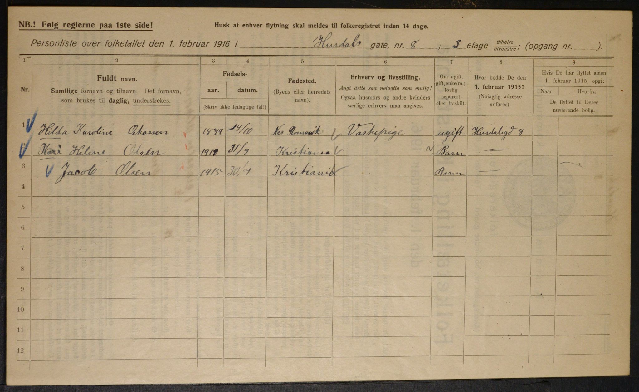 OBA, Municipal Census 1916 for Kristiania, 1916, p. 42948